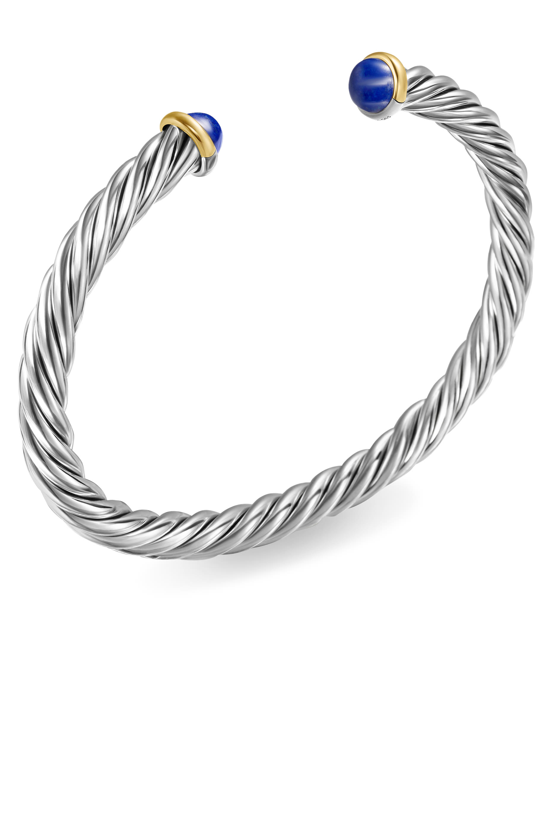 سوار مفتوح بتصميم كابل مرصع بالازورد، فضة استرلينية وذهب أصفر عيار 14