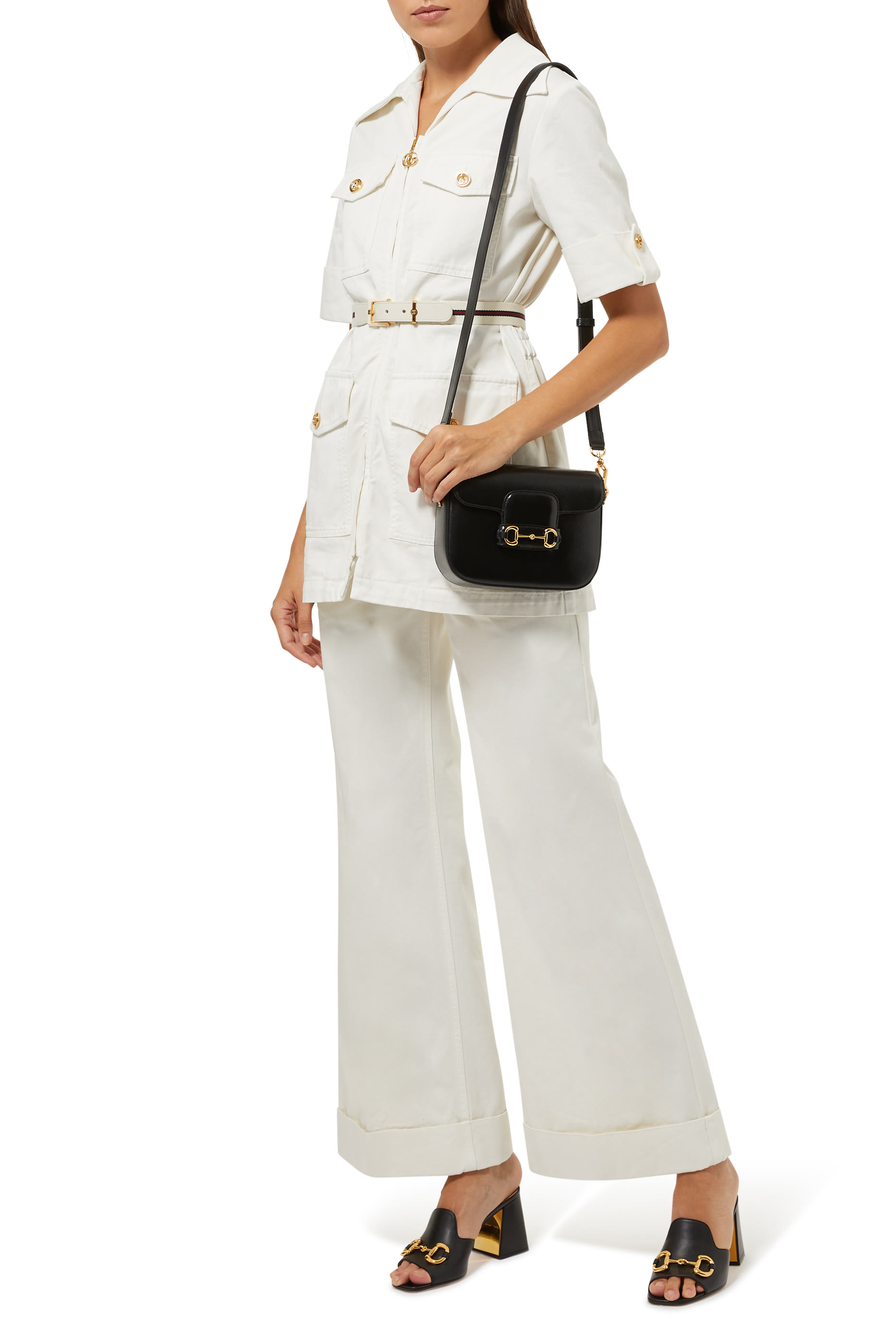 حذاء مفتوح من الخلف بحلية لجام الحصان جلد