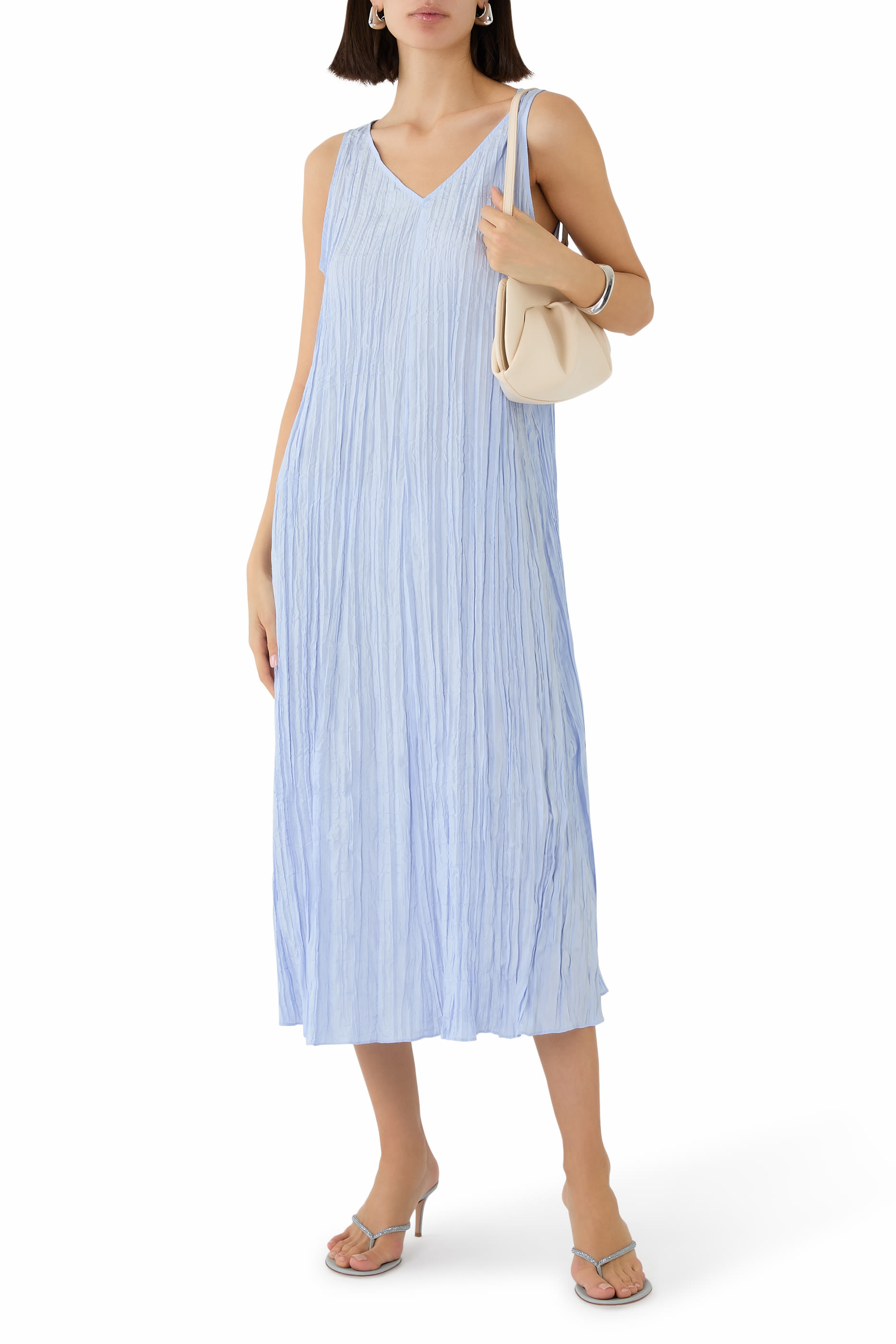 فستان كراشد بياقة على شكل حرف V حرير