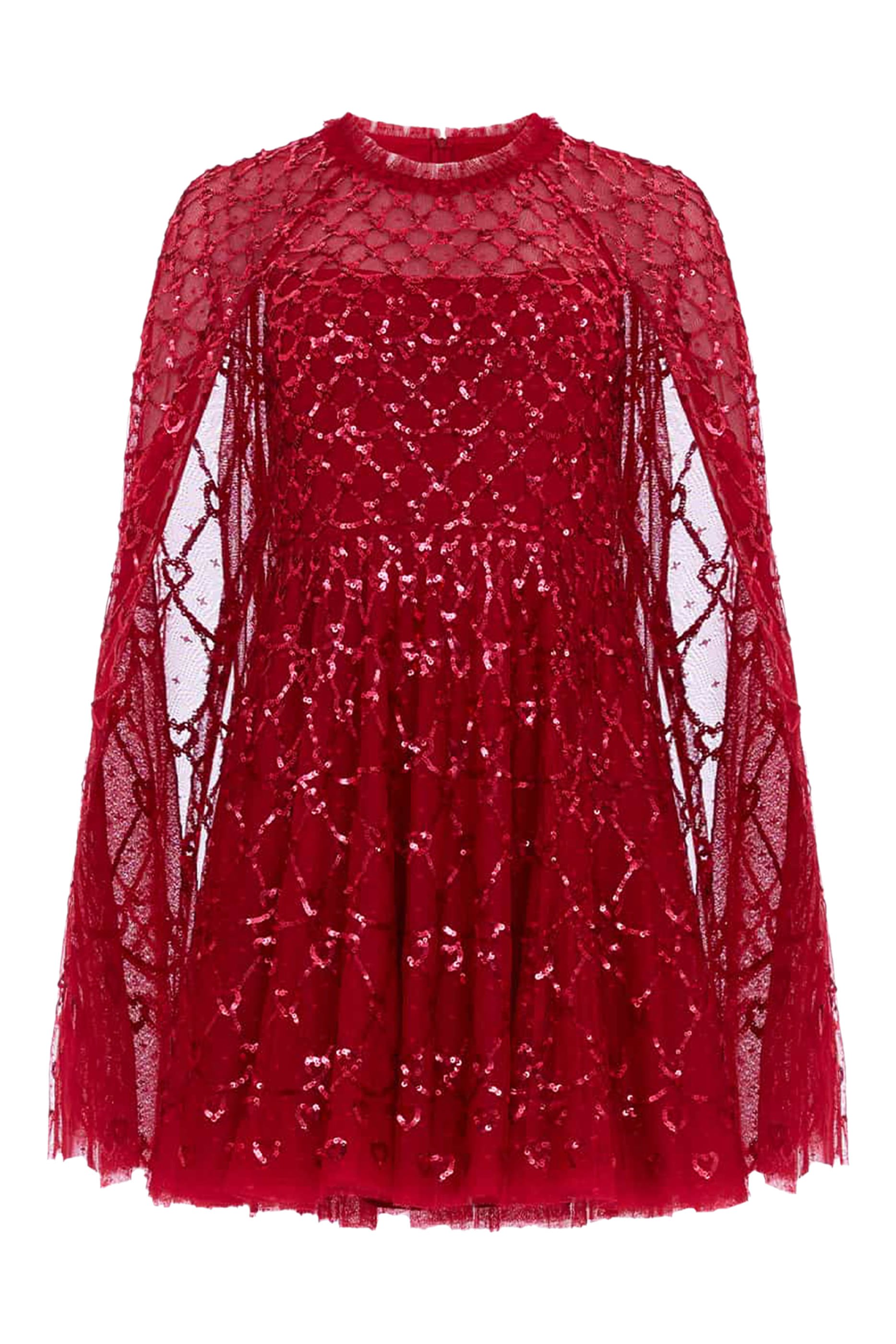 فستان قصير قماش شبكي بتصميم قلوب صغيرة