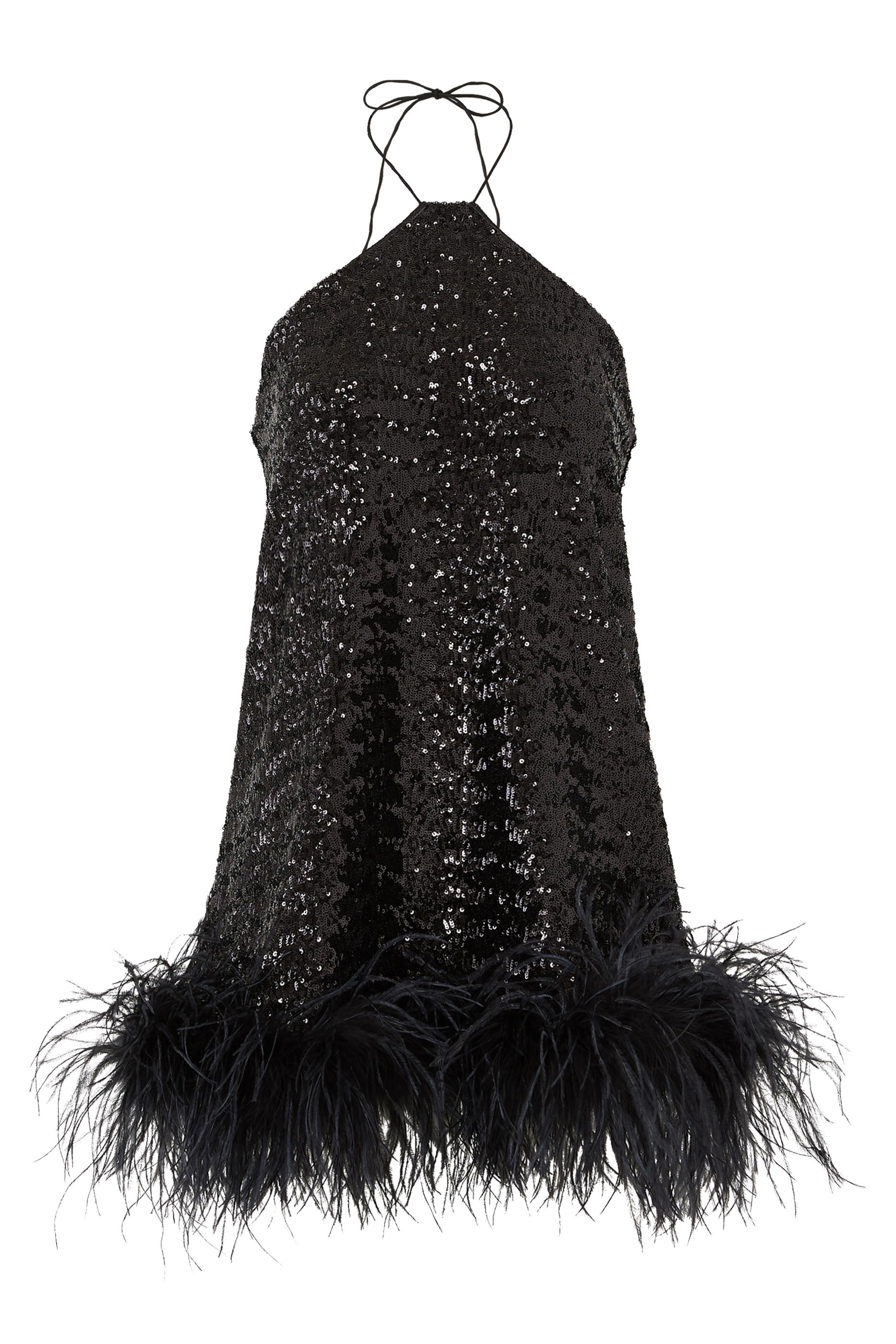 فستان سهرة بايلتس قصير برباط حول العنق وريش