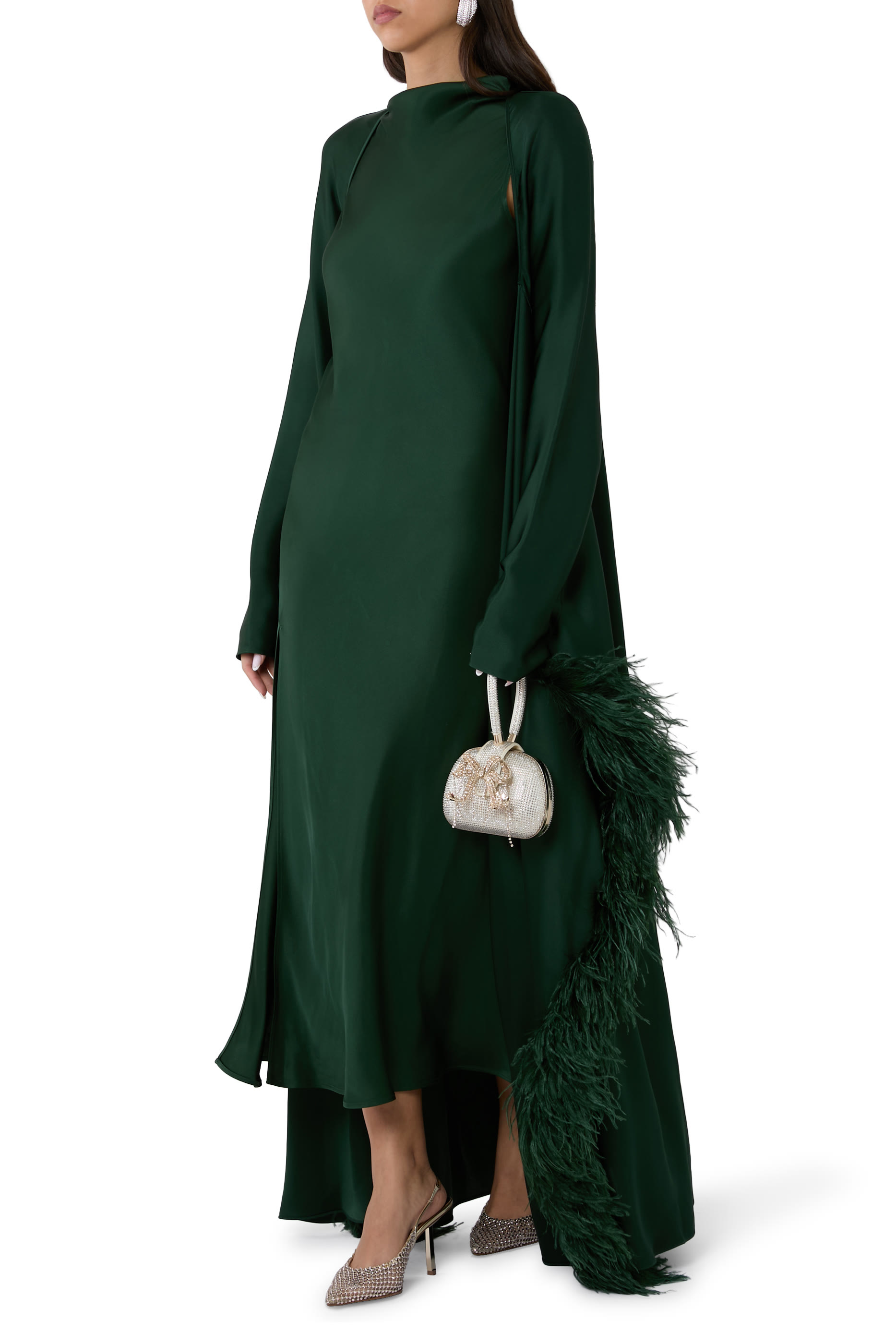 فستان سهرة بلا أكمام بياقة درابيه ساتان