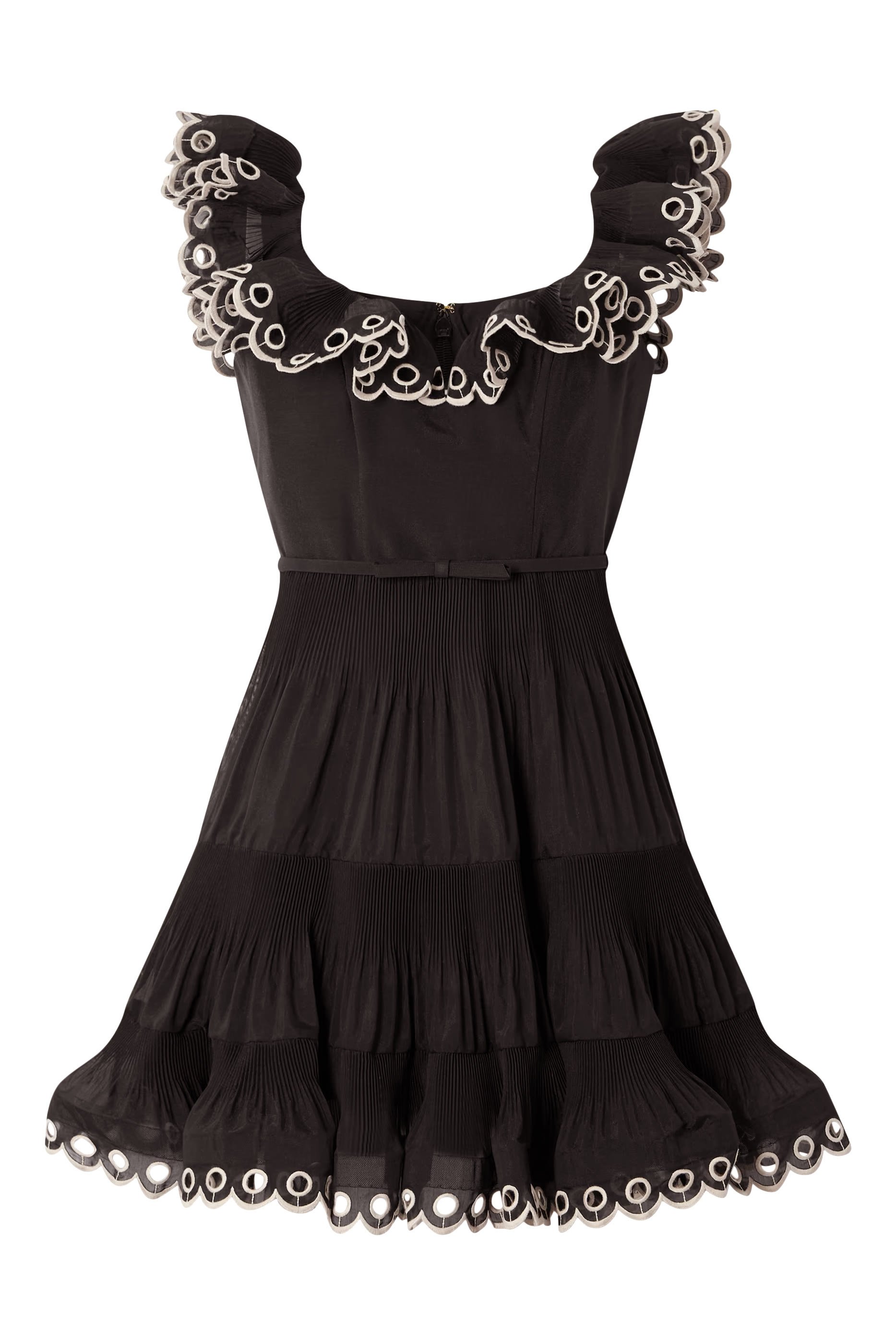 Embroidered Frilled Mini Dress 
