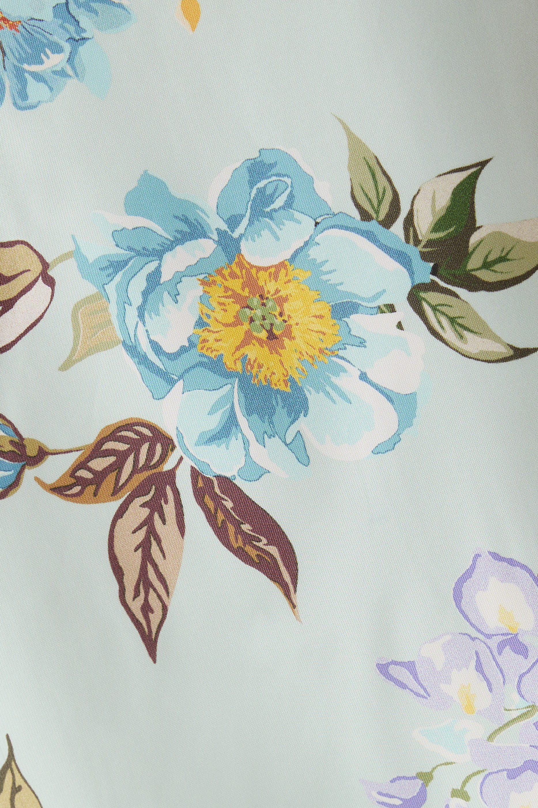 فستان متوسط الطول بنقشة زهور حرير تويل