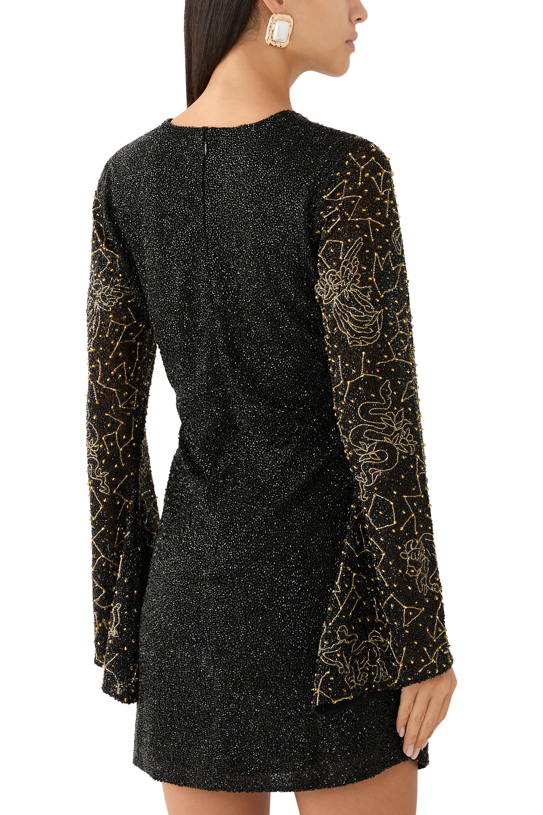 فستان زودياك شيفون قصير بأكمام طويلة - بإصدار حصري