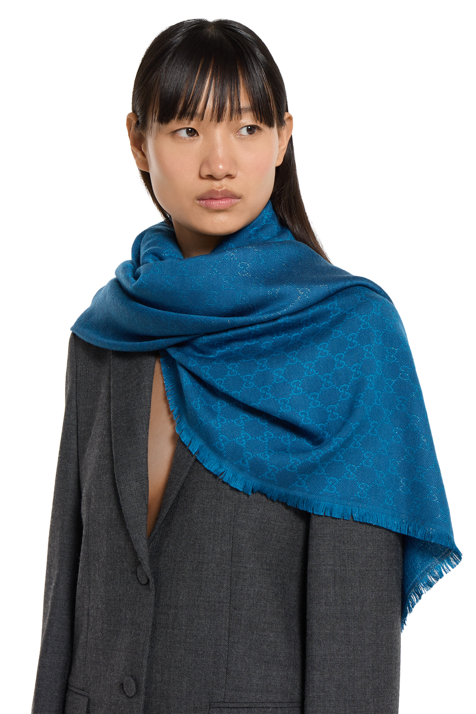 وشاح بنقشة حرفي شعار الماركة قطن صوف وخامة لامعة