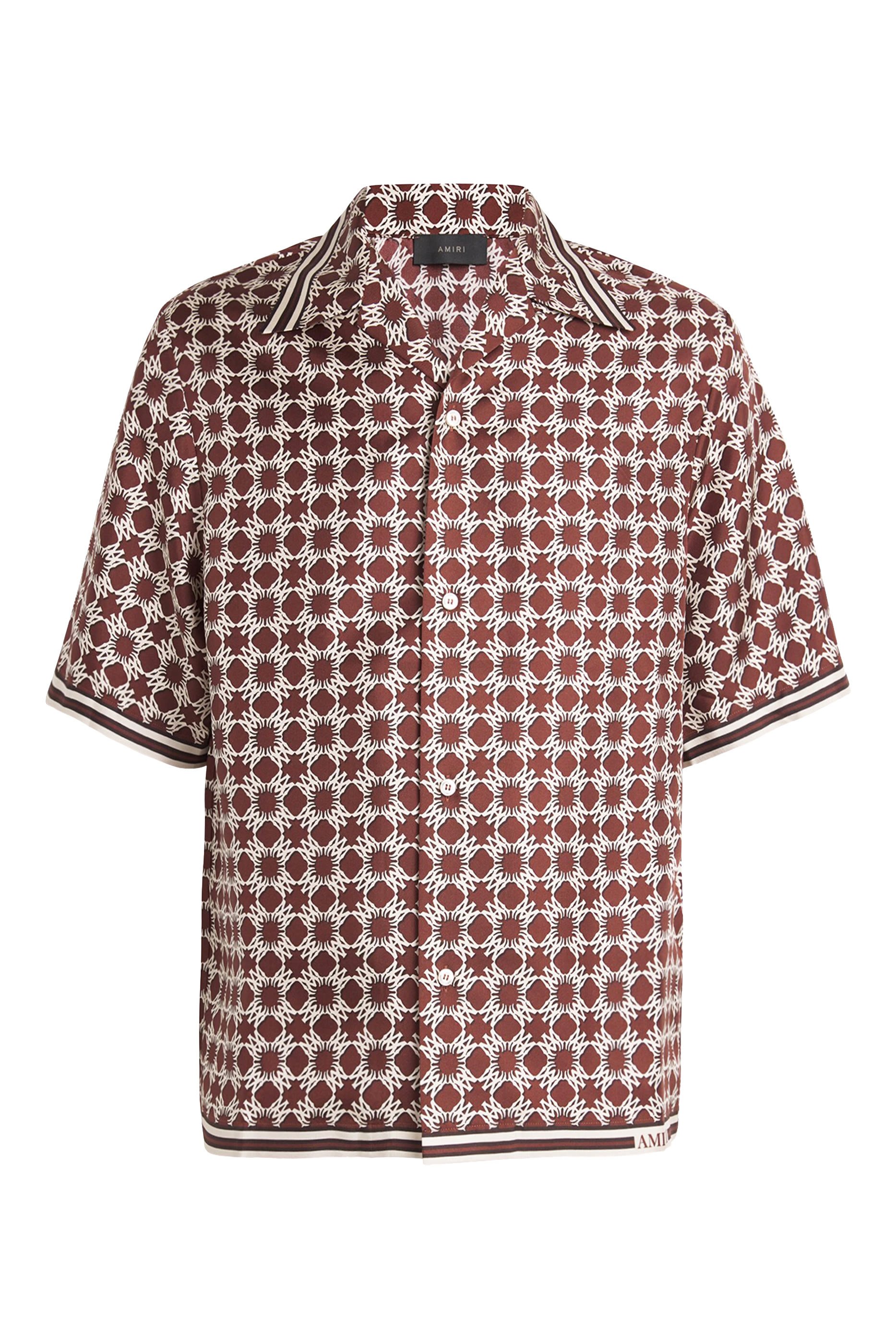 قميص بولينج بشعار الماركة ونقشة مربعات