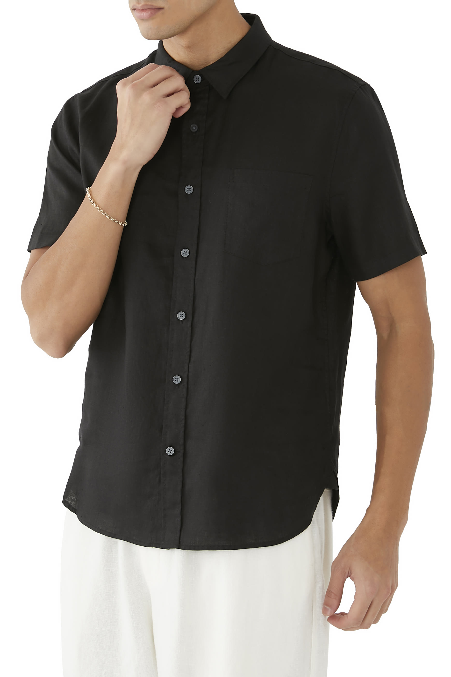 قميص كتان بأكمام قصيرة