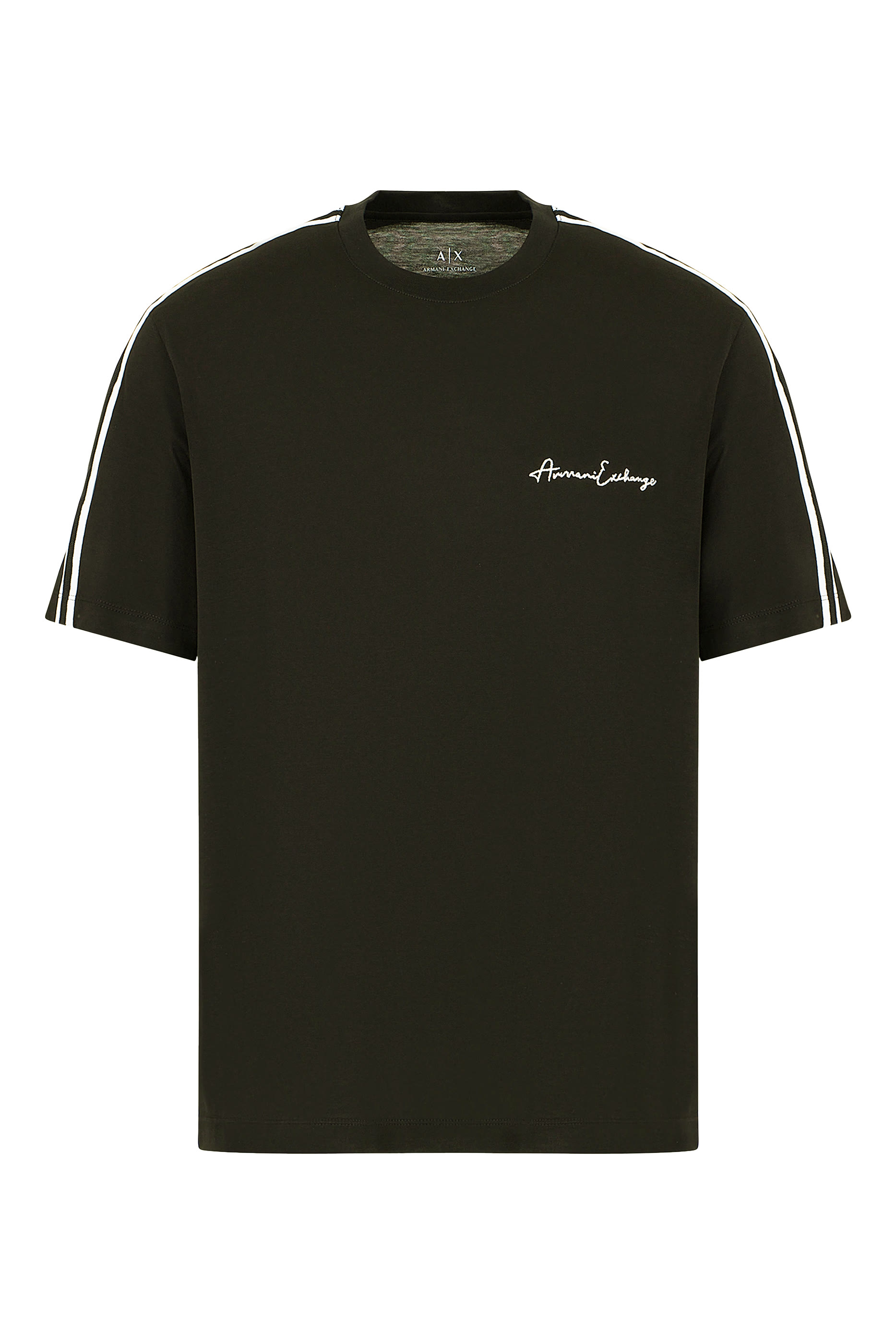 تيشيرت بياقة ضيقة وشعار الماركة