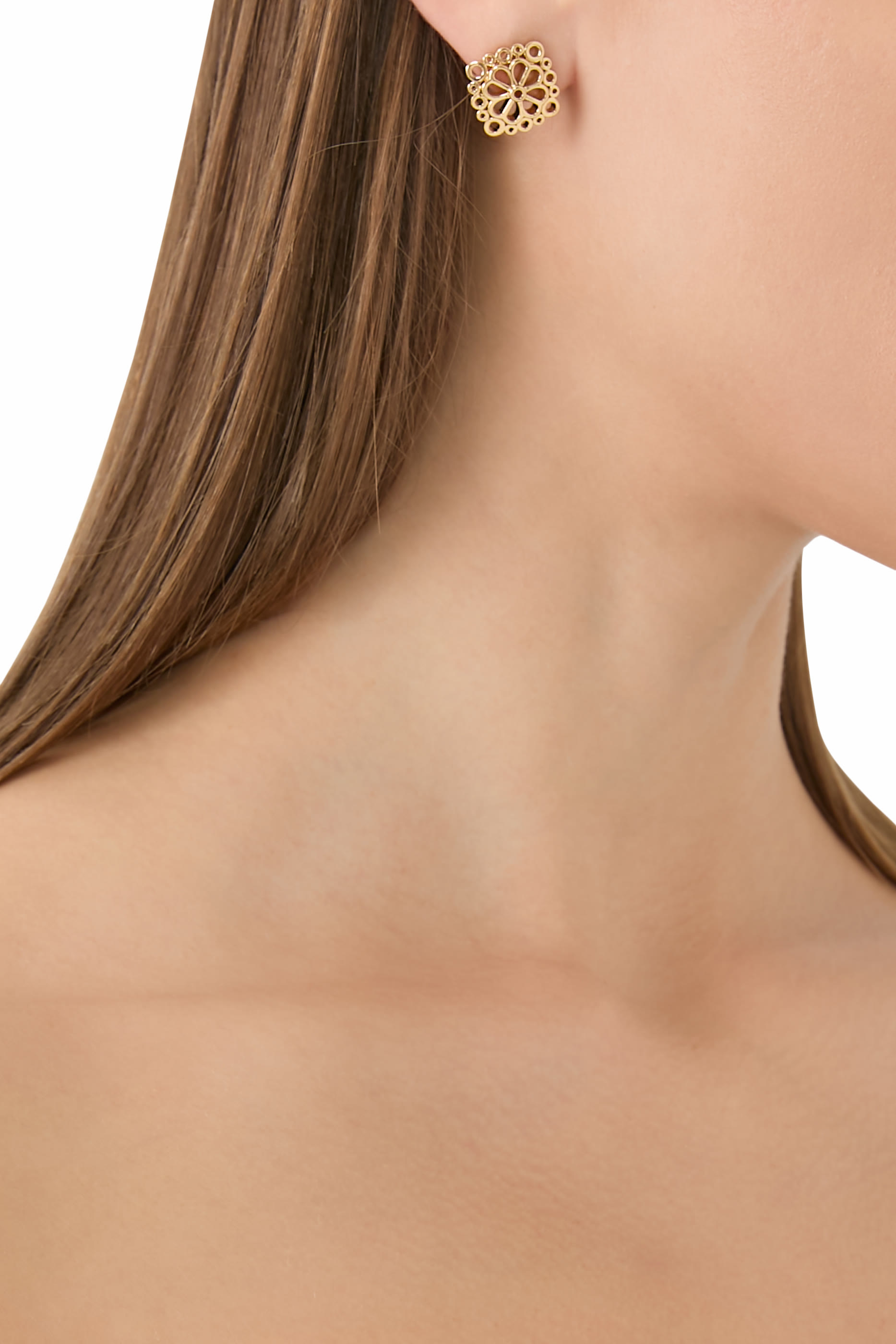 أقراط بتصميم زهرة بالشكل البستوني بفتحات، معدن مطلي ومشابك من فولاذ صحي