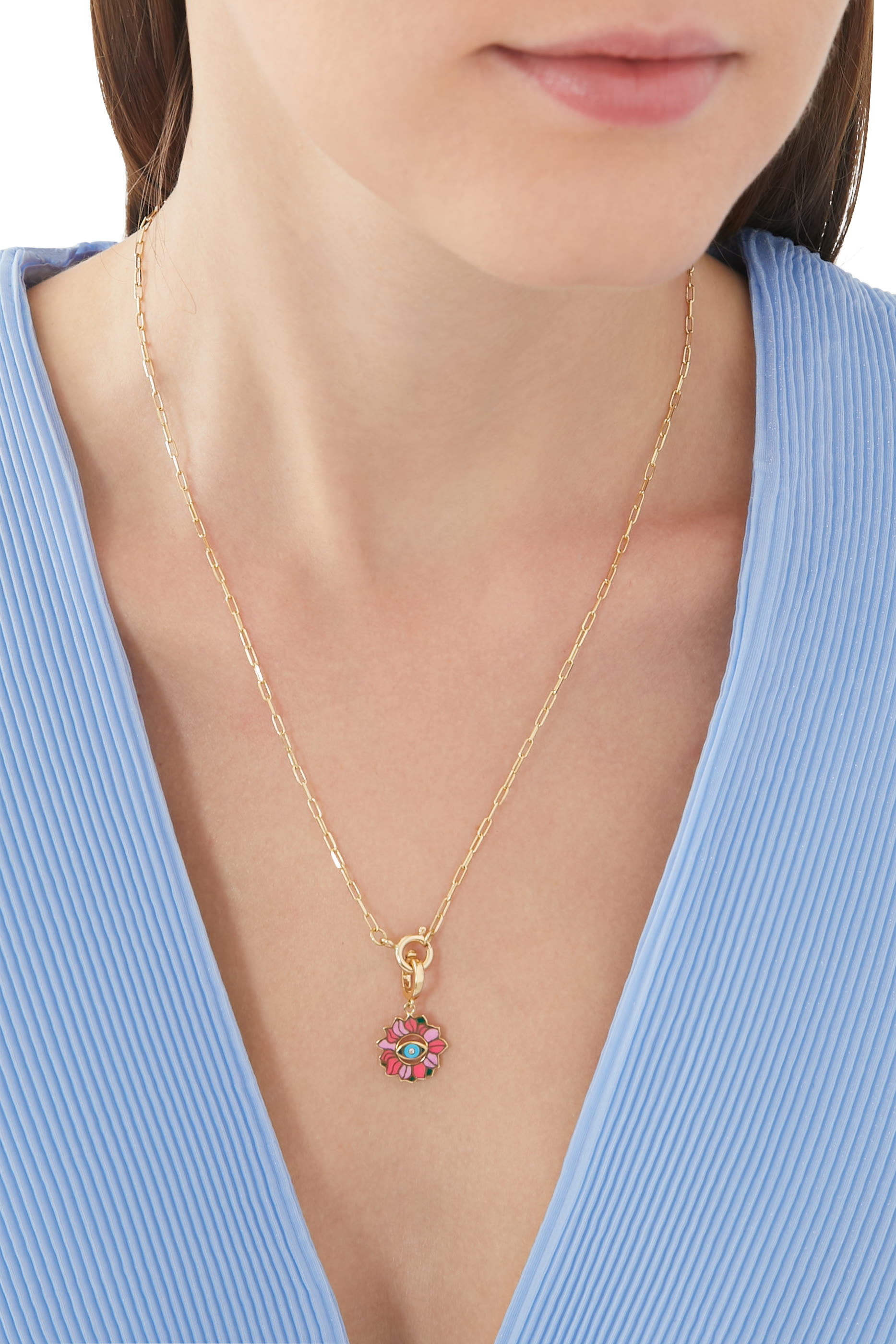 حلية بلوسومينغ مزينة بعين ومينا والماس ذهب أصفر عيار 18