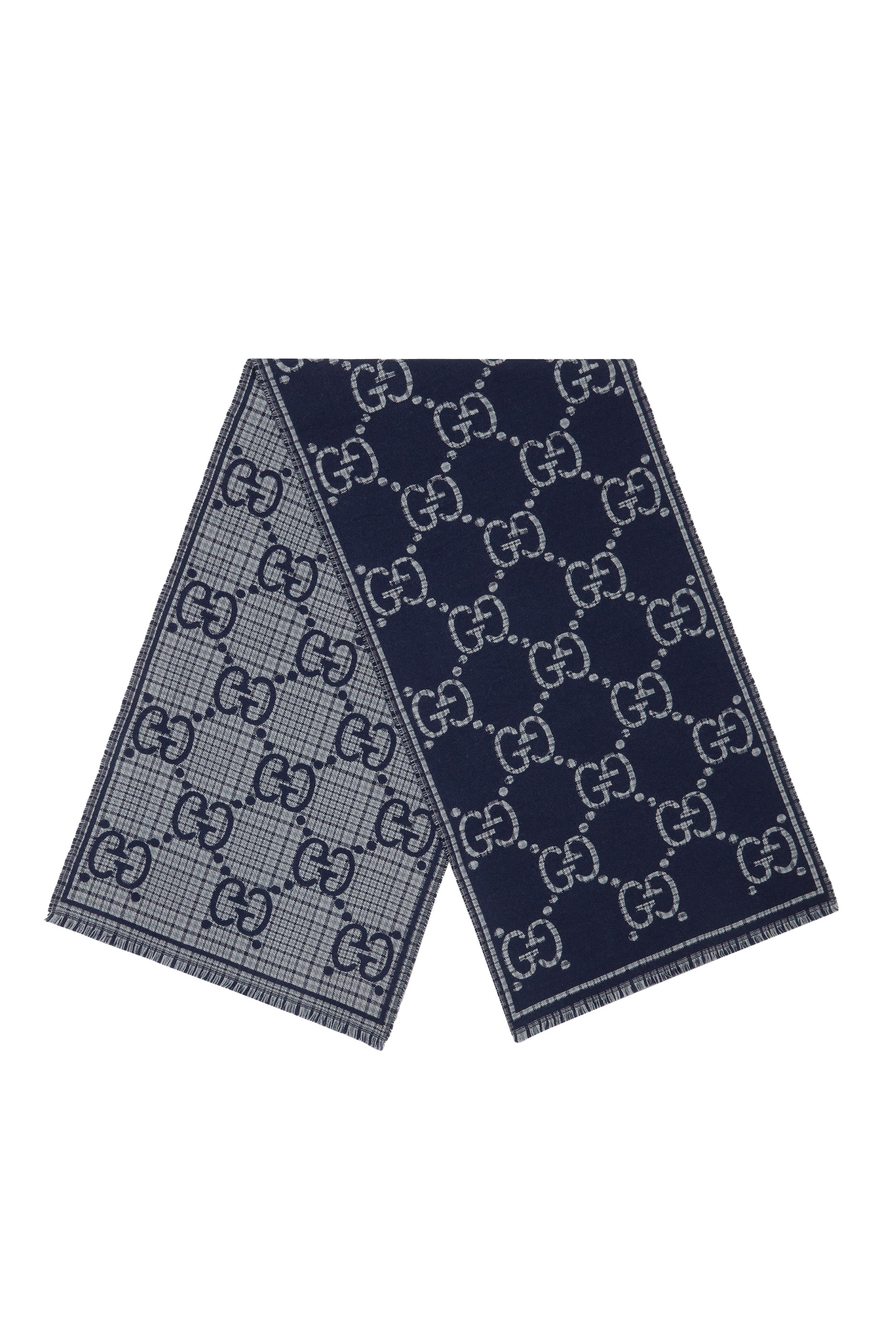 وشاح بوجهين بنقشة حرفي شعار الماركة بمربعات