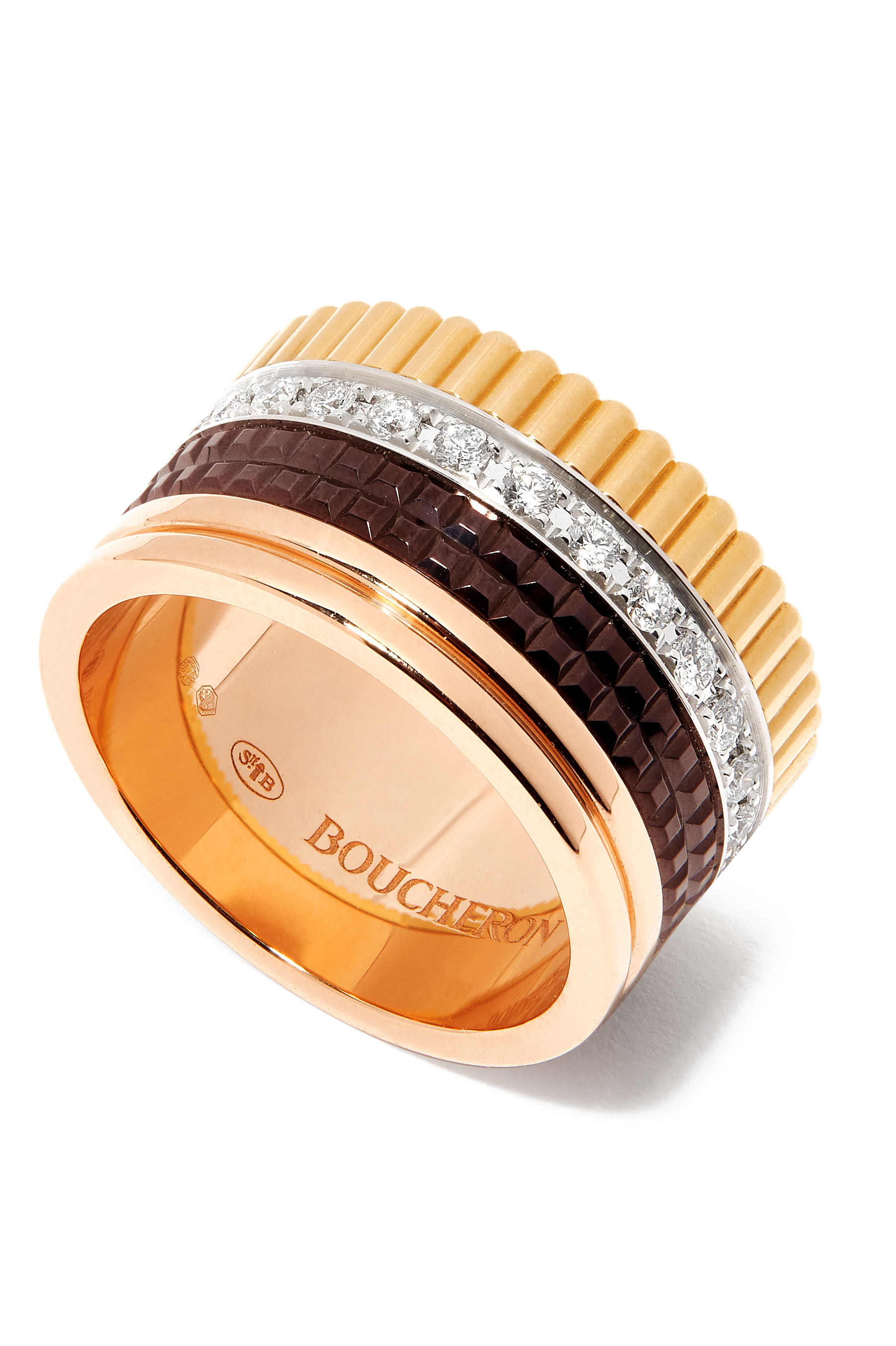 خاتم كارتر كلاسيك عريض مرصع بالماس ذهب مختلط عيار 18