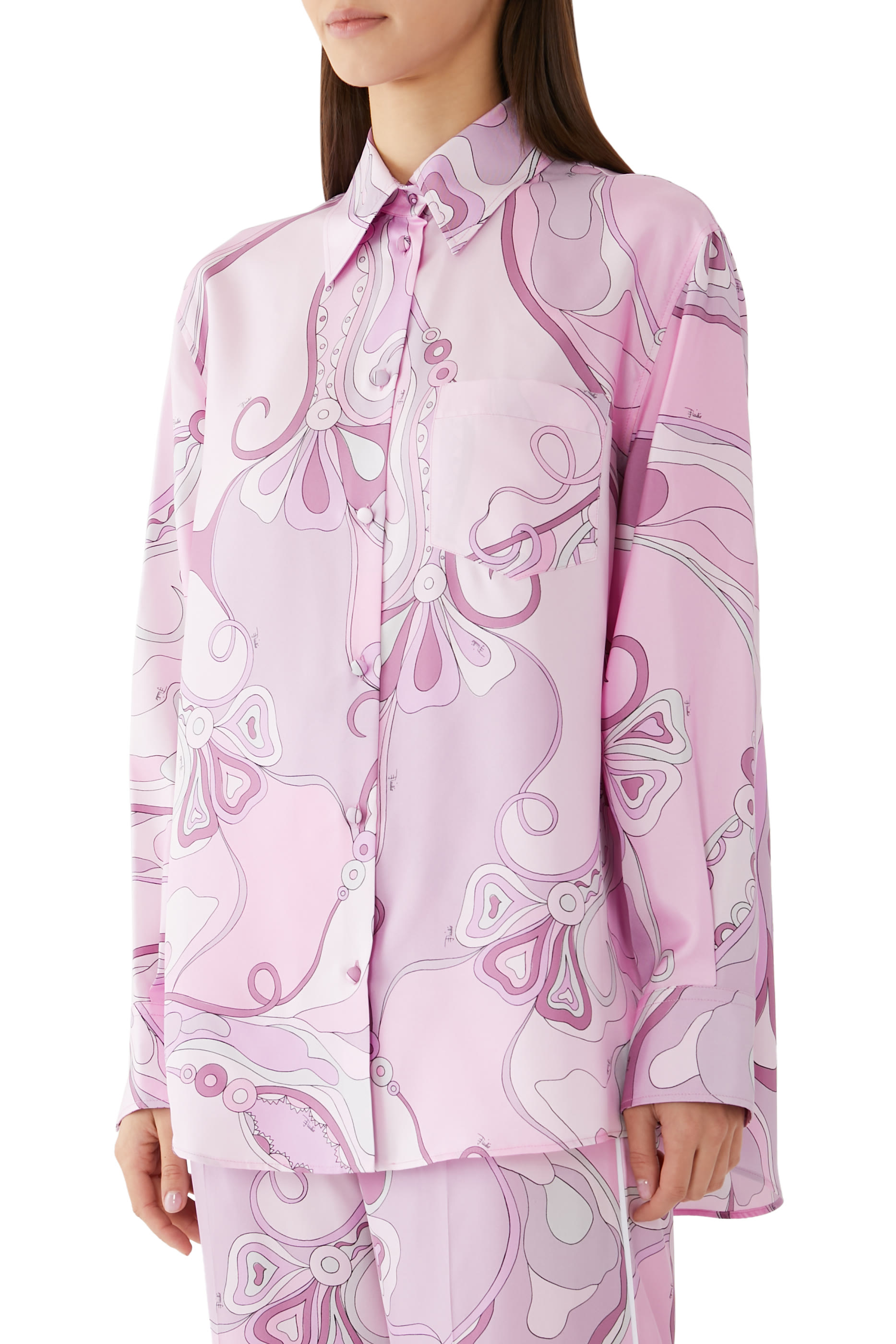 قميص بطبعة اوركيدي حرير تويل