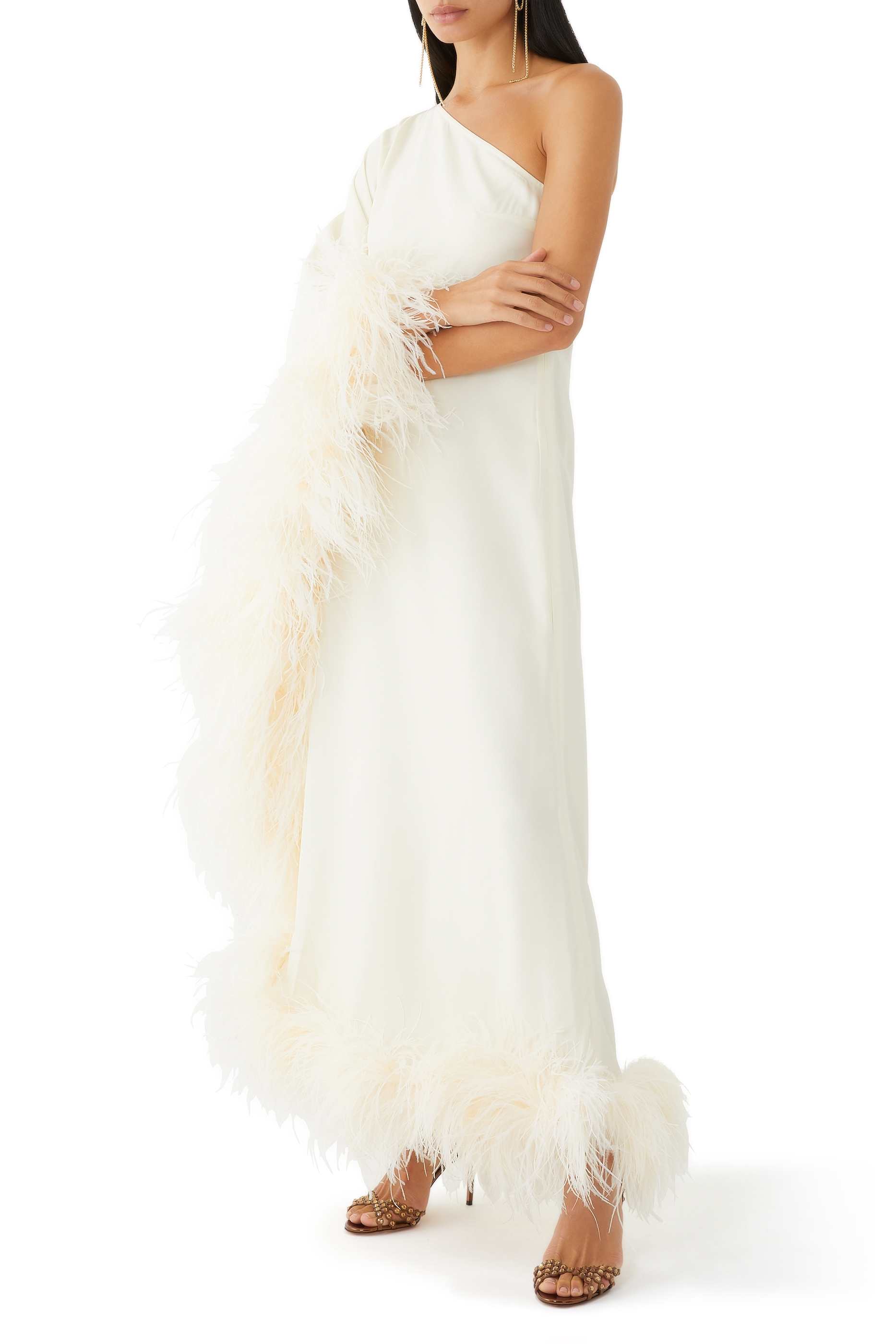 فستان أوبود مزين بالريش