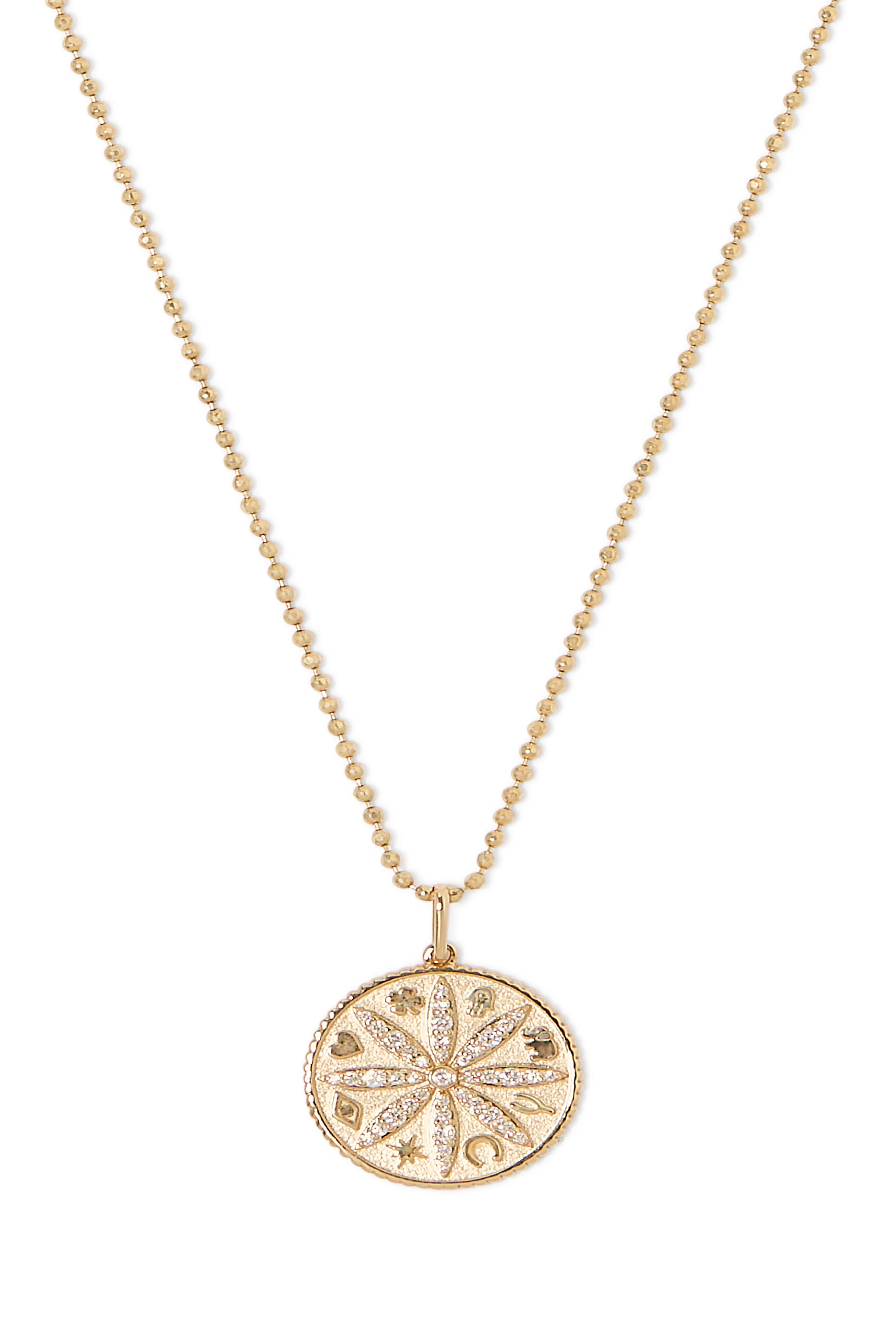 Sand Dollar Coin Charm Necklace, 14k Yellow Gold &  Diamonds