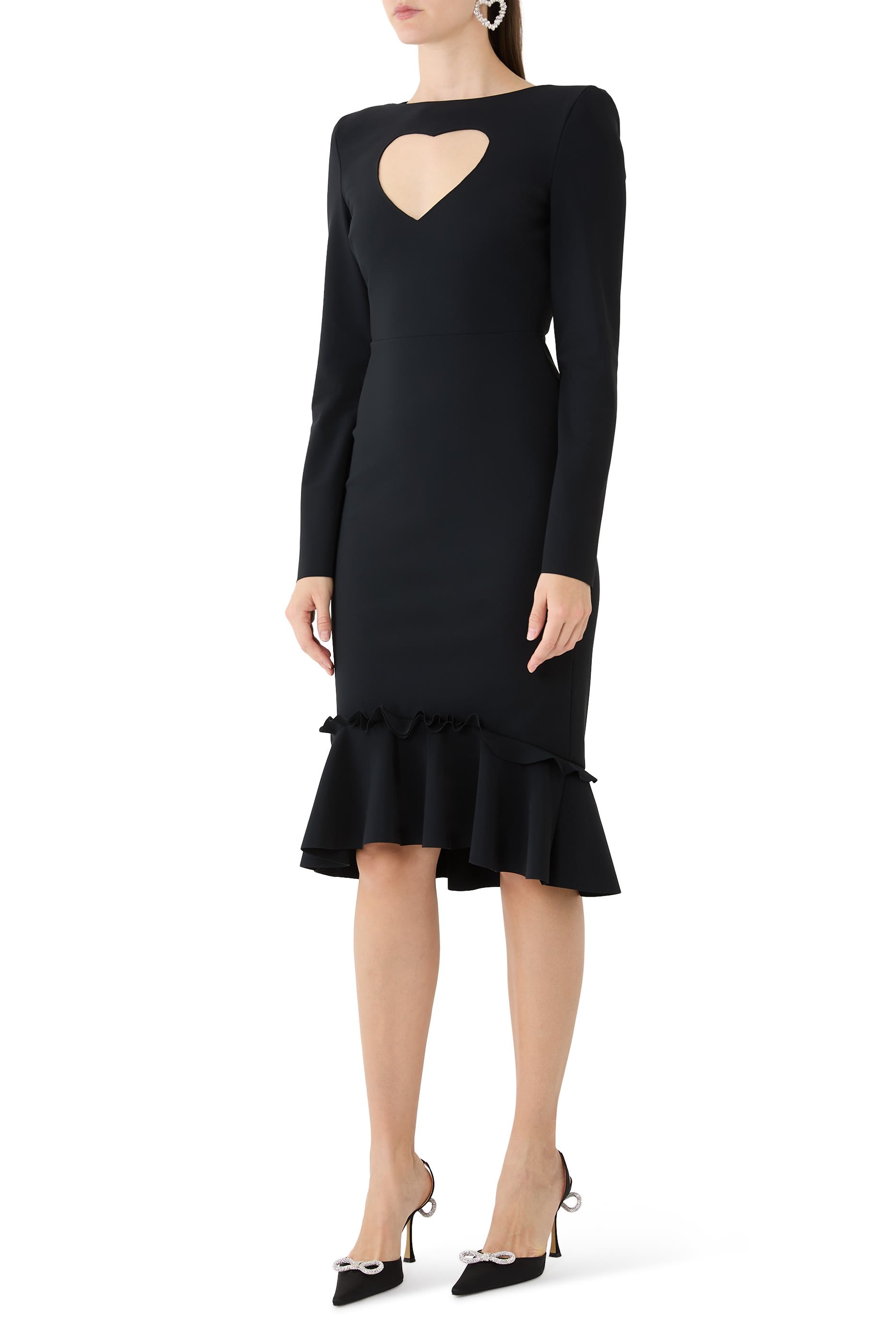 فستان متوسط الطول بأكمام طويلة