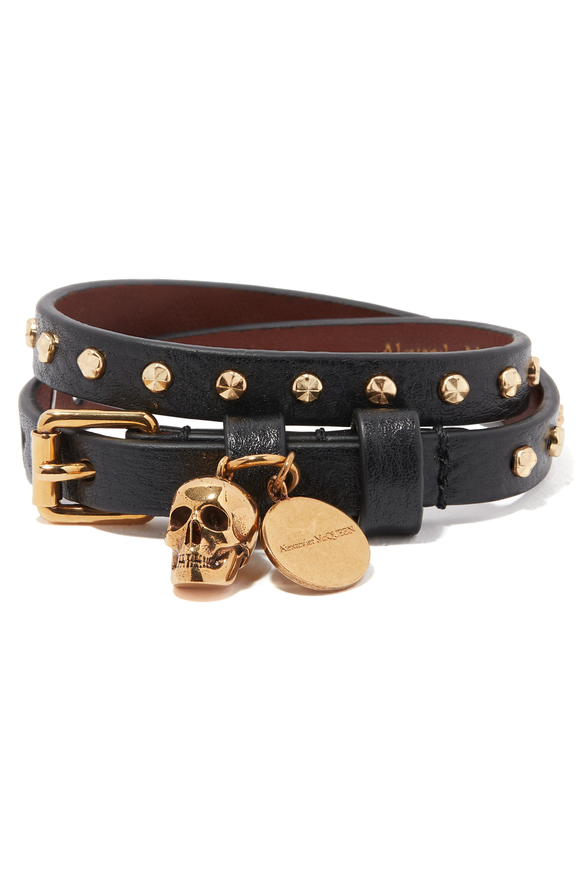 سوار جلد بتصميم بطبقتين وحلي معدنية