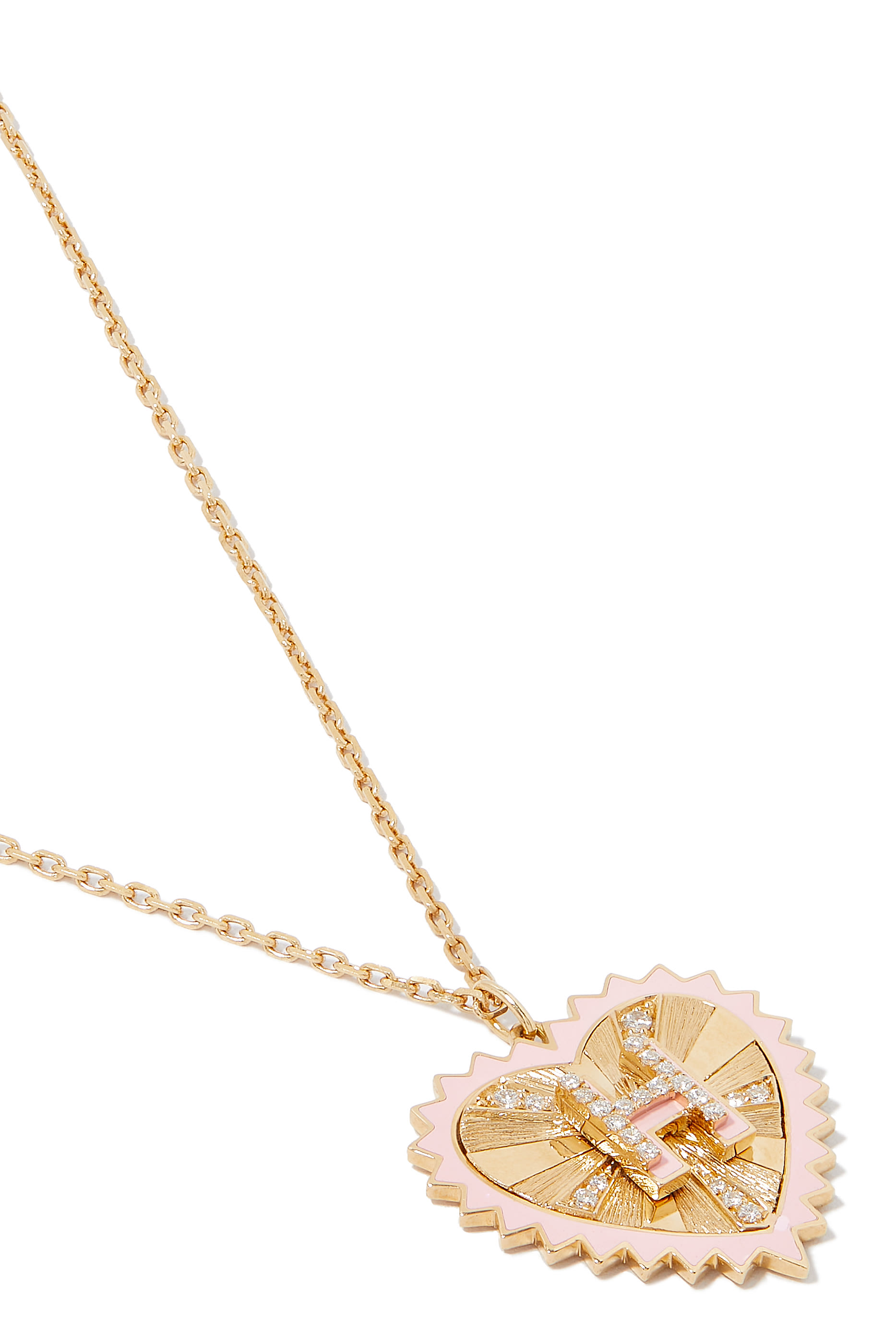 قلادة بتصميم قلب بحرف "R" مرصعة بالماس ذهب أصفر عيار 18