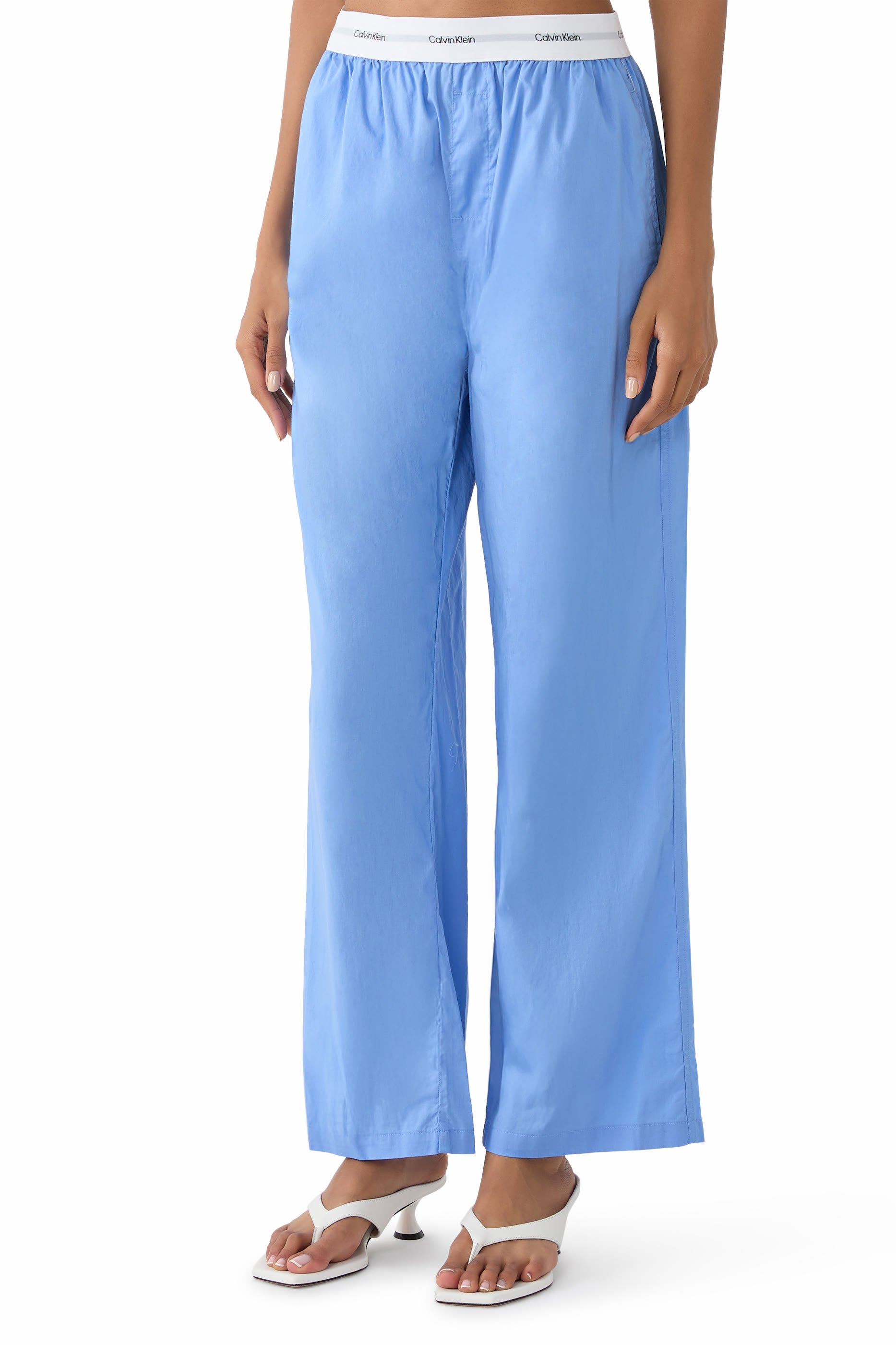 بنطال بحزام خصر بشعار الماركة قطن بوبلين