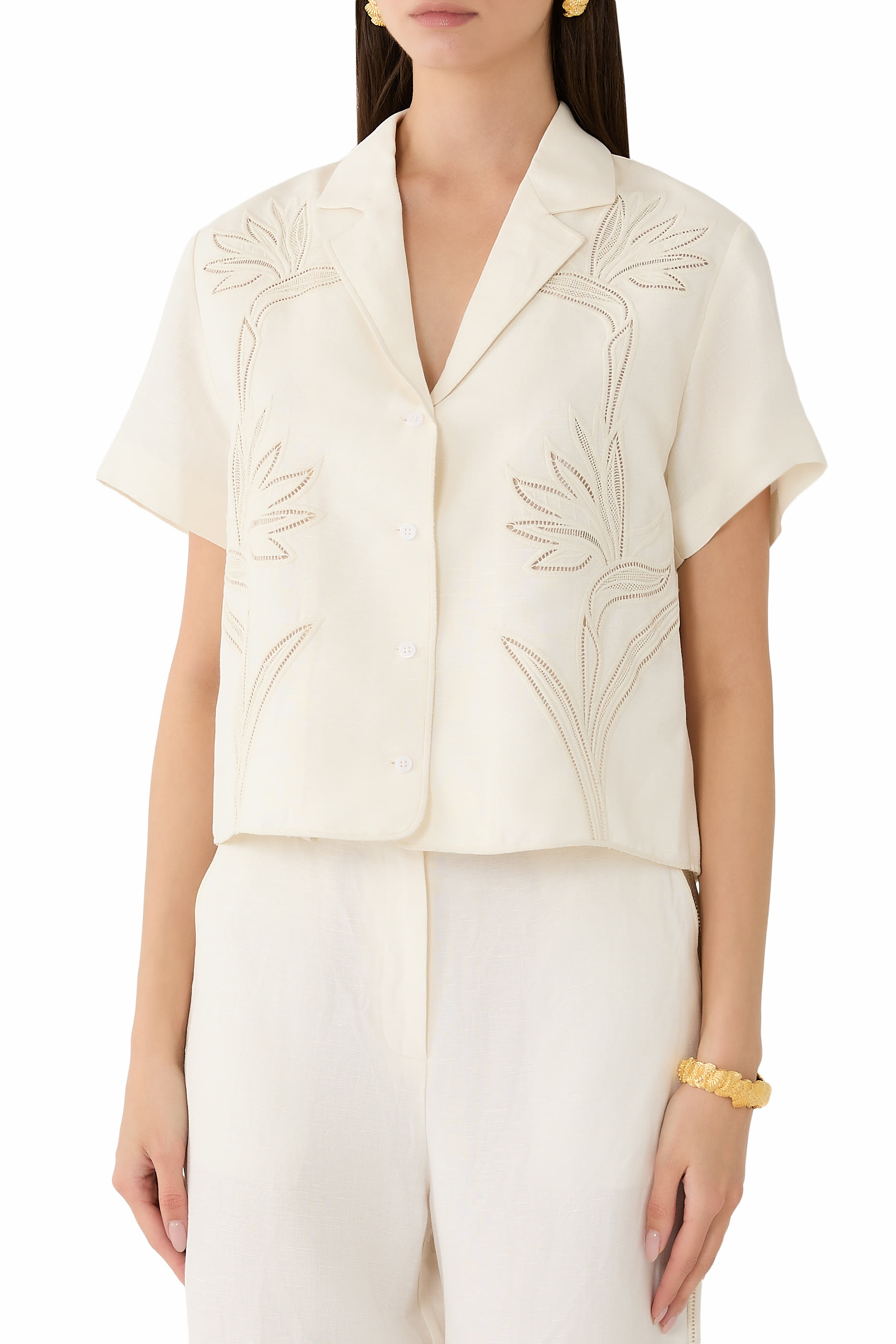 قميص لويزا بياقة مطوية وتطريزات