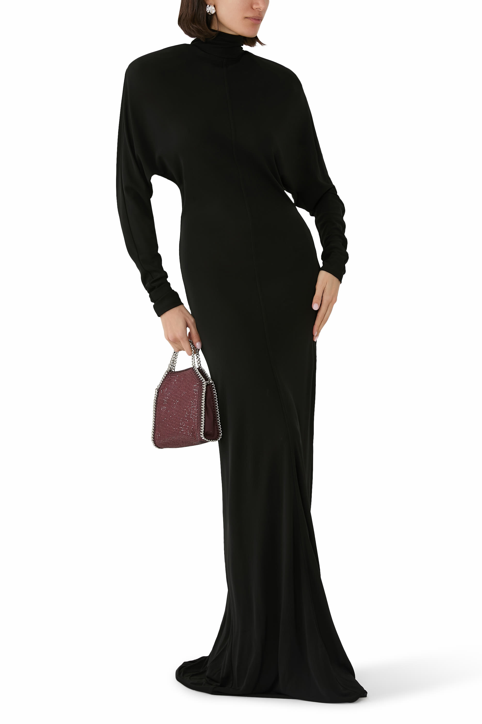 فستان سهرة بياقة عالية كريب جيرسيه