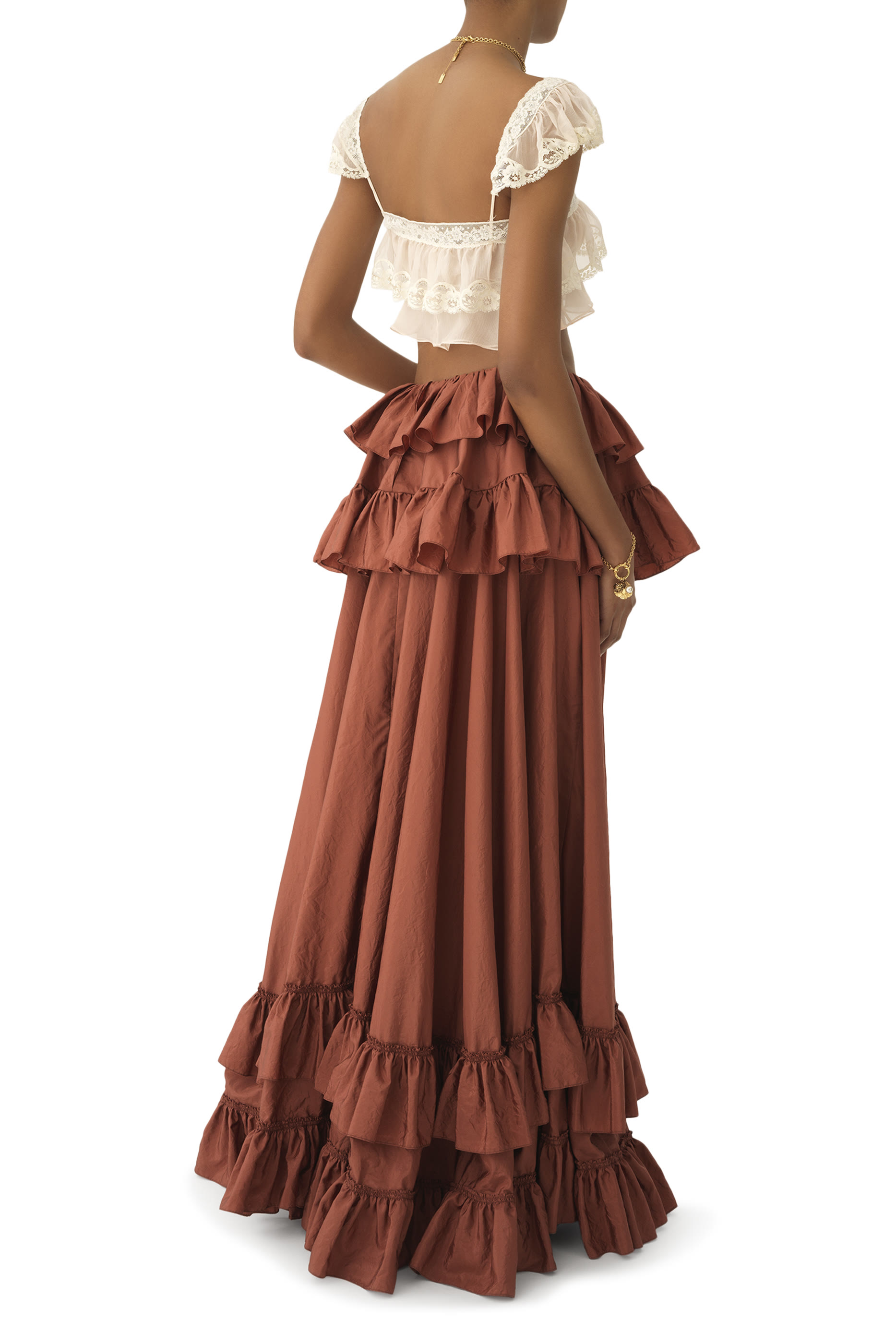 تنورة طويلة بتصميم متدرج حرير تفتا باهت