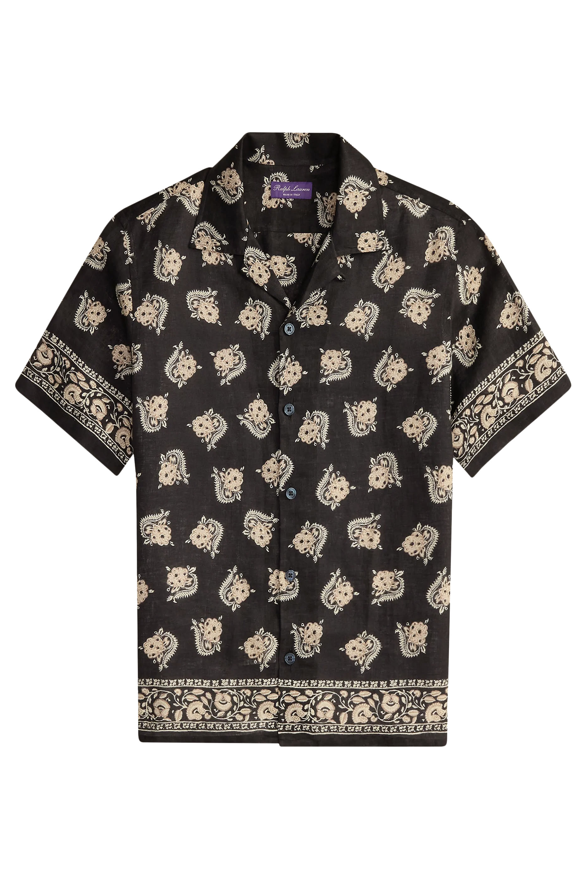 قميص بياقة مطوية ونقشة كتان