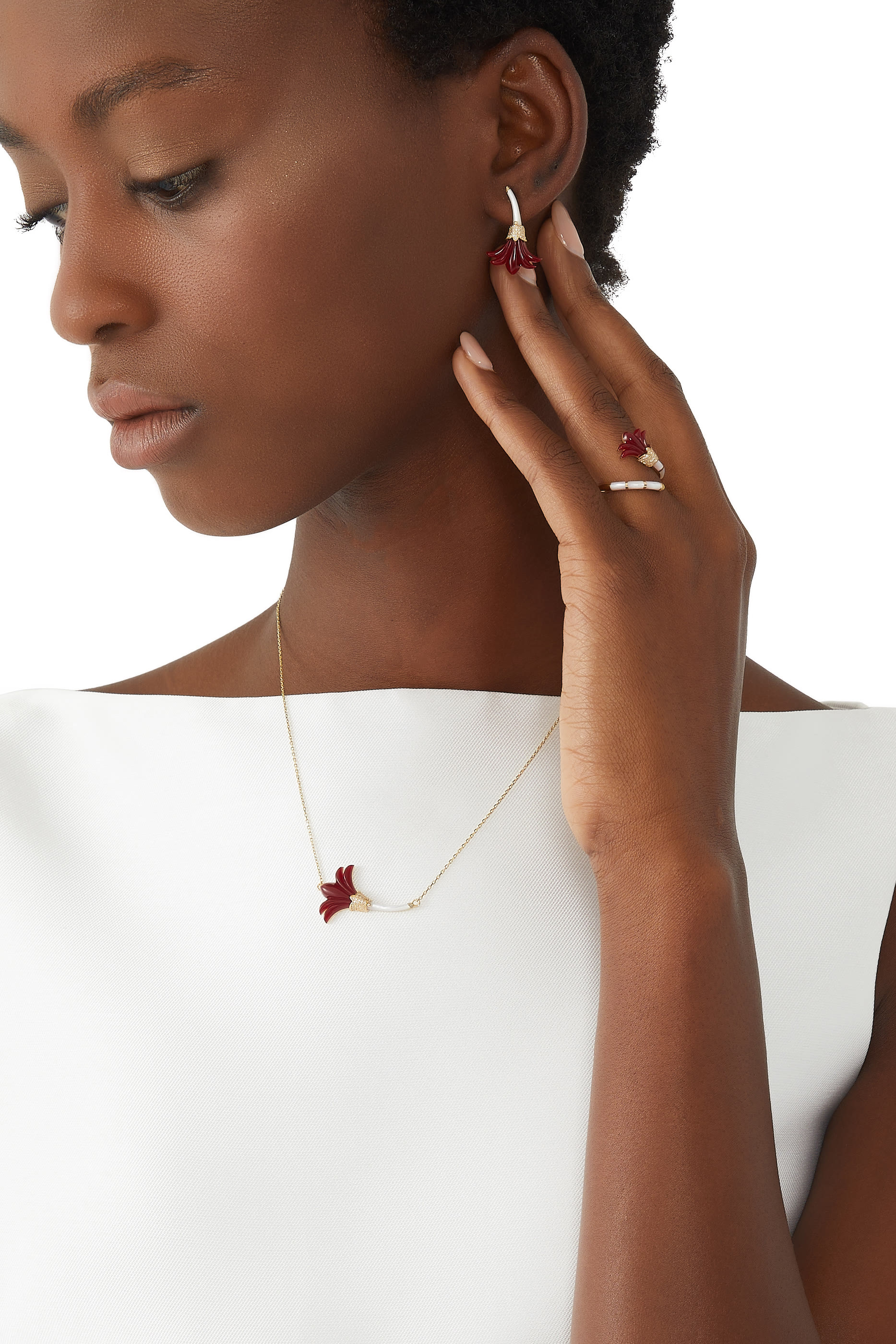 Flower Pinky Ring, 18k Yellow Gold with Diamonds & Mother Of Pearl