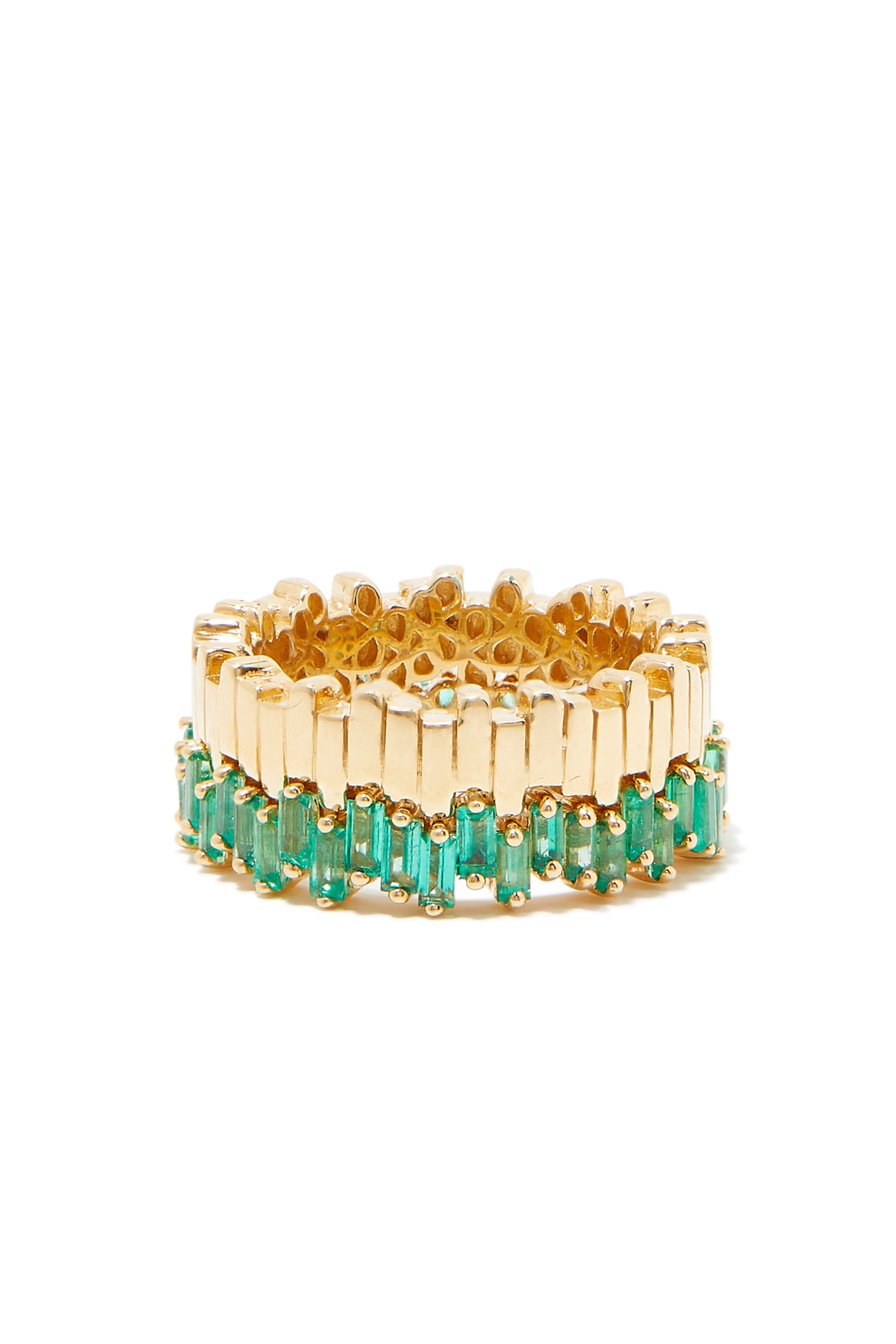Two Row Eternity Band, 18k Gold & Emeralds
