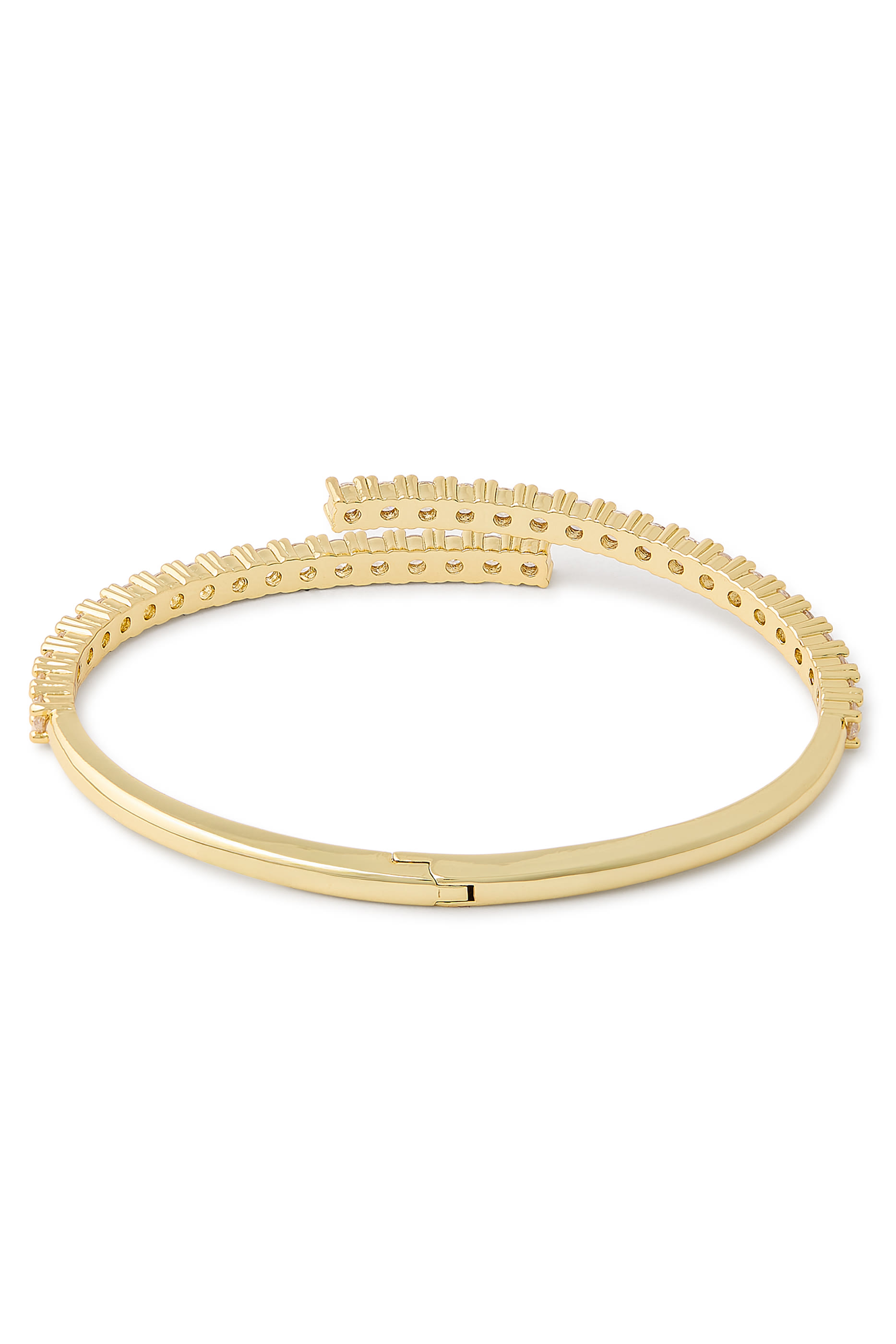 سوار مفتوح مزين بأحجار زركونيا مكعبة، نحاس مطلي بالذهب