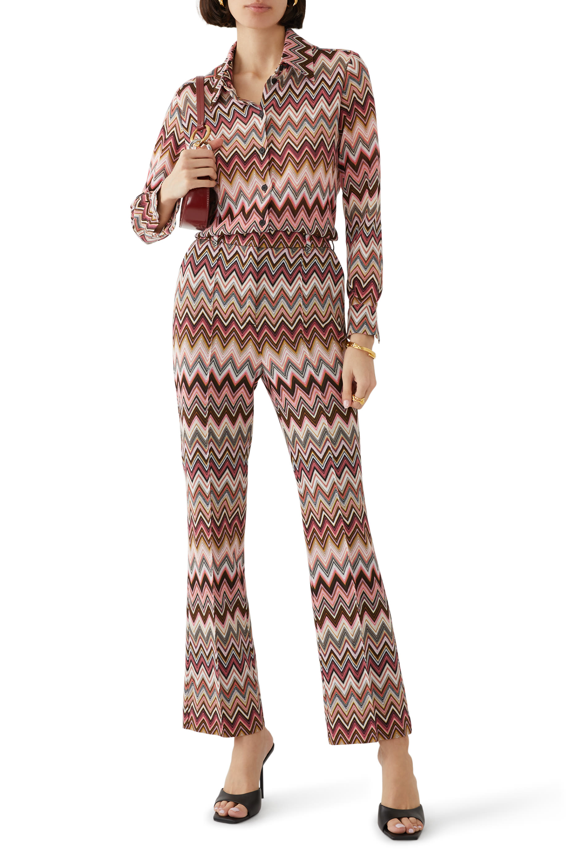 بنطال بقصة ملاءمة للجسم راشيل بنقشة خطوط متعرجة