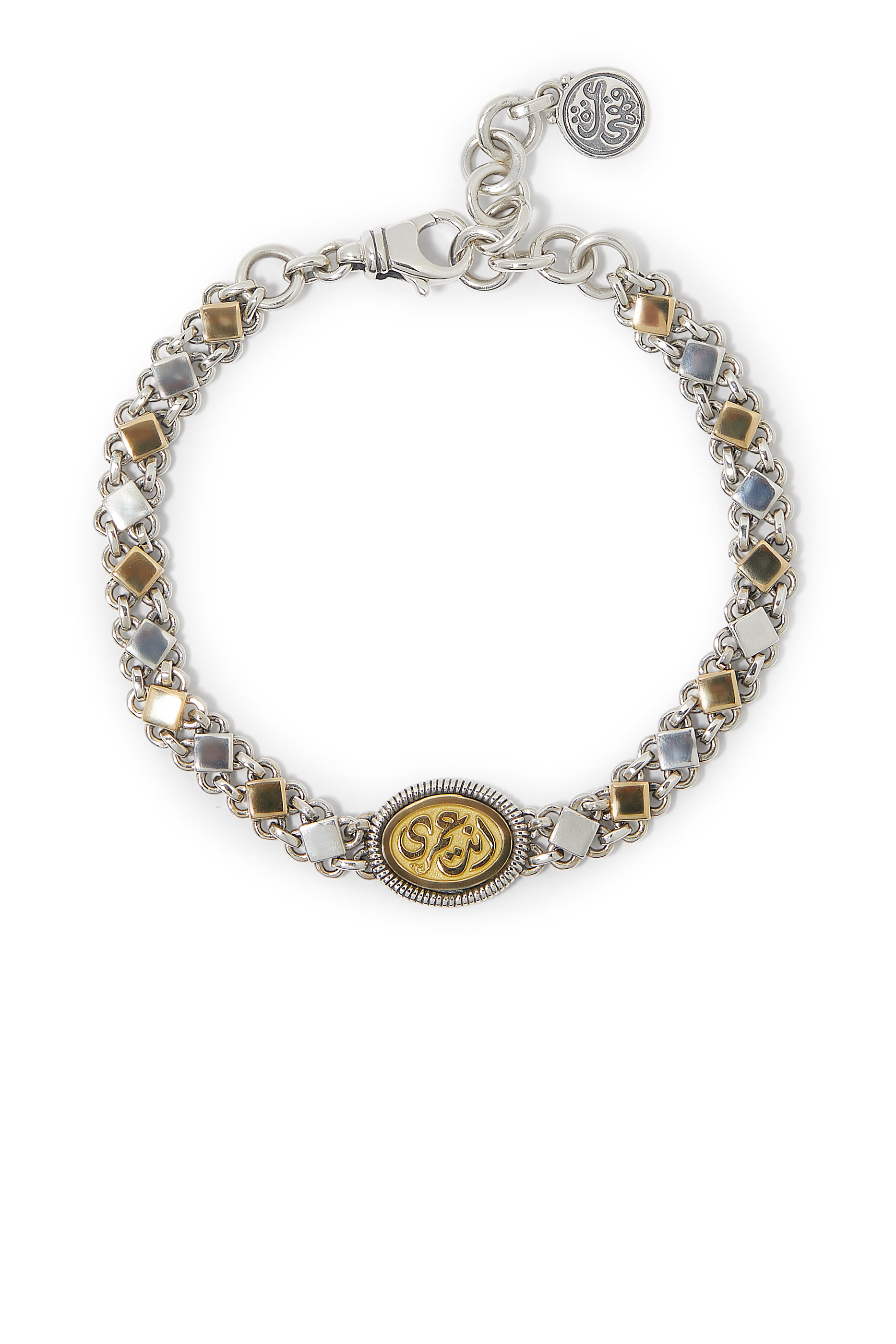 سوار ماي إنتيرنتي بحلية بتصميم زر وكتابة عربية، ذهب عيار 18 وفضة استرلينية