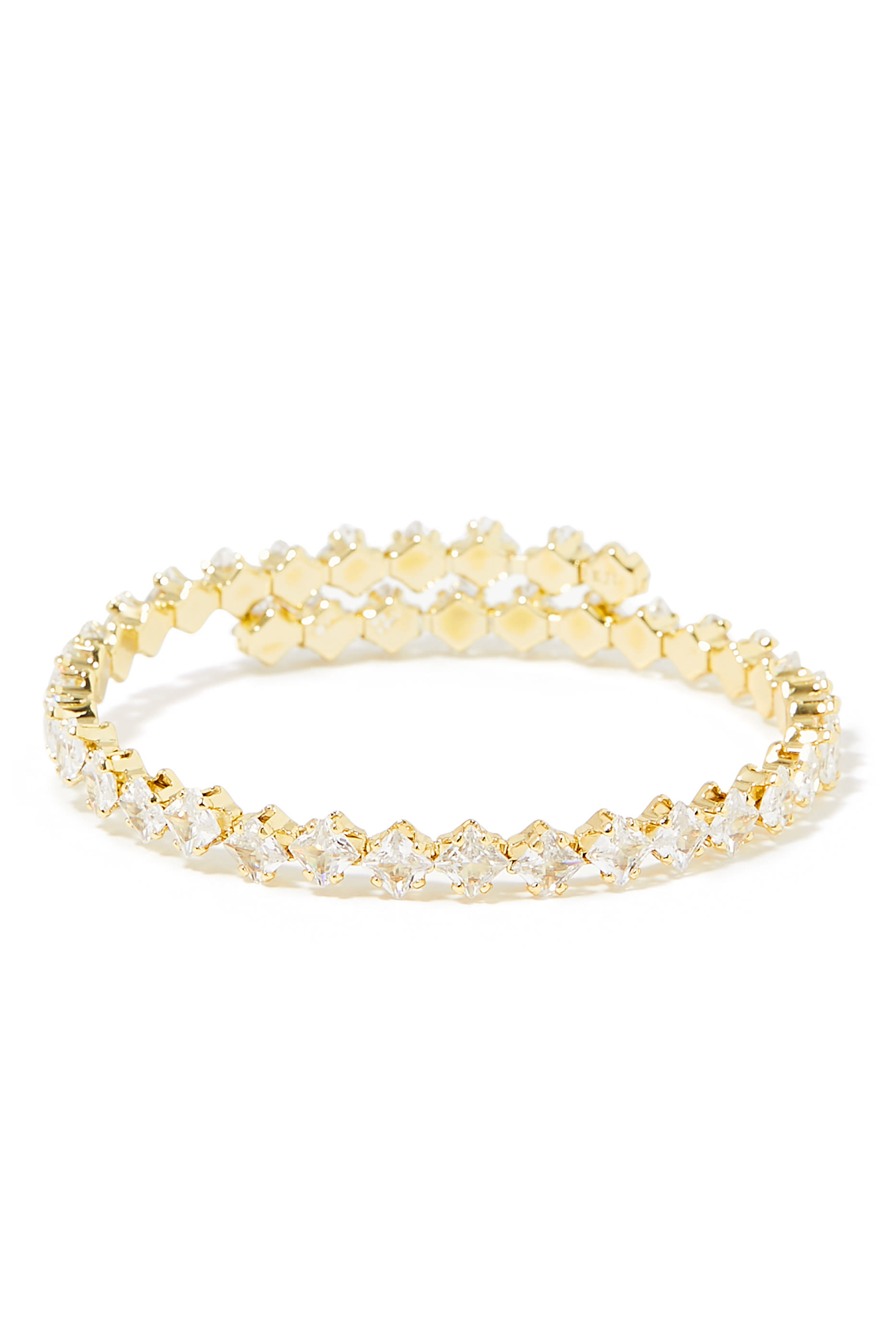 سوار بتصميم ملفوف مرصع بأحجار زركونيا والماس، نحاس مطلي بالذهب