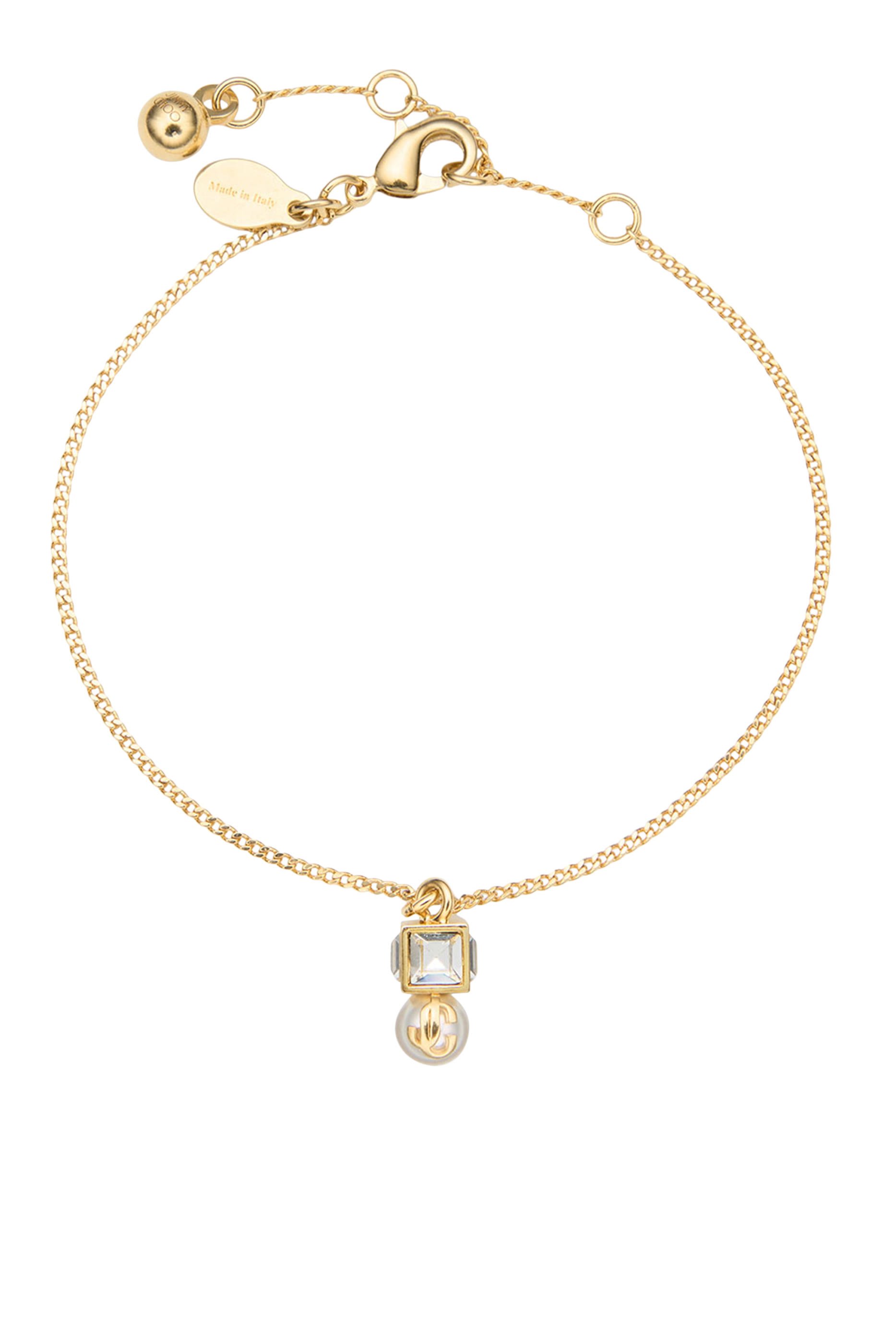 سوار بحلية مكعبة مزينة بلؤلؤ وشعار JC معدن