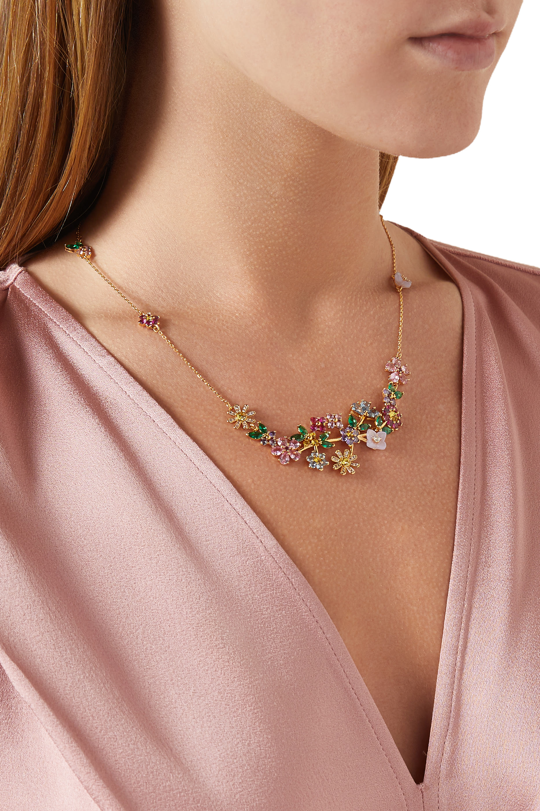 قلادة براستينغ بلومز مرصعة بأحجار زركونيا مكعبة، حجر زجاجي تشيكي، راتنج