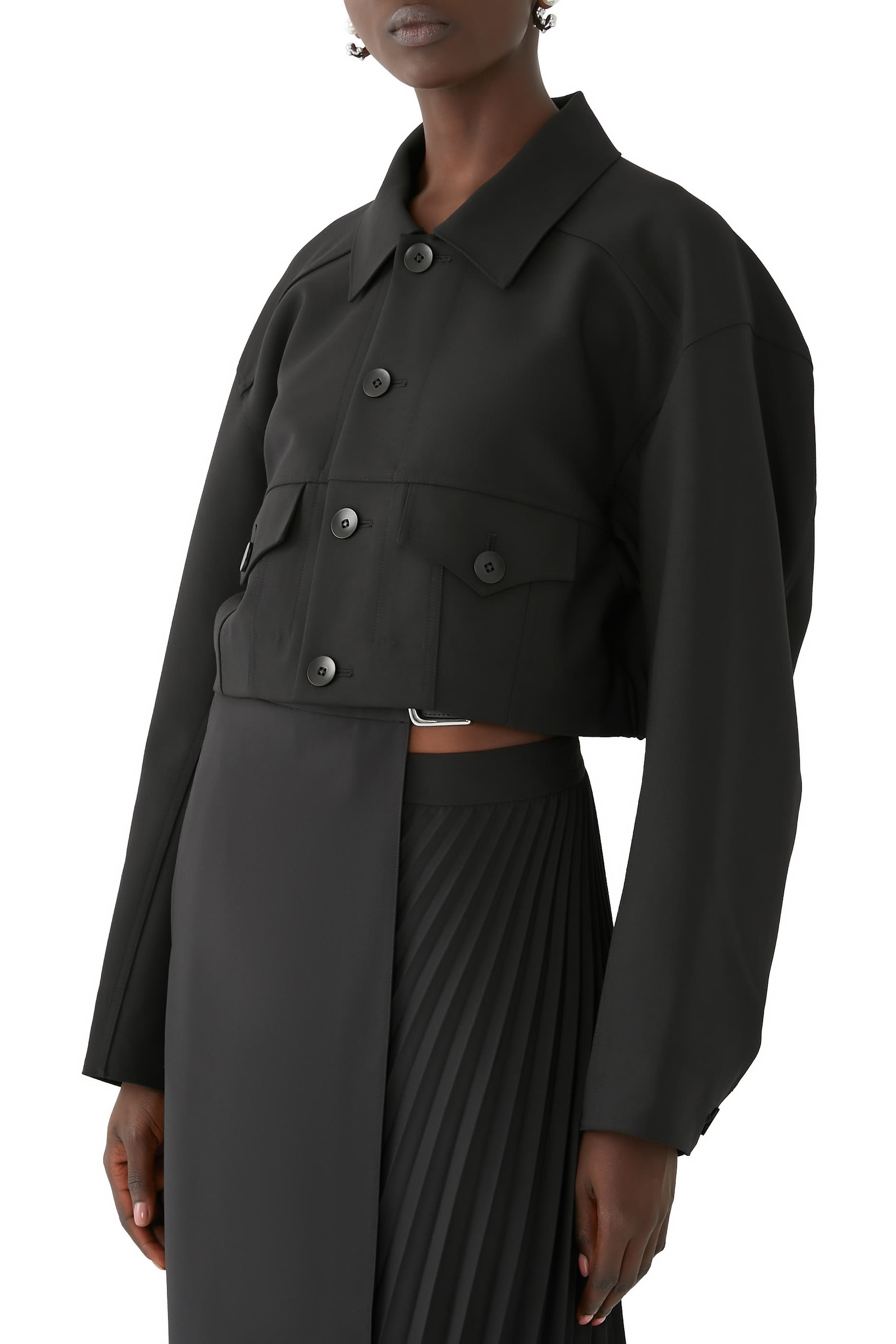 جاكيت جين قصير نسيج عادي بوجهين