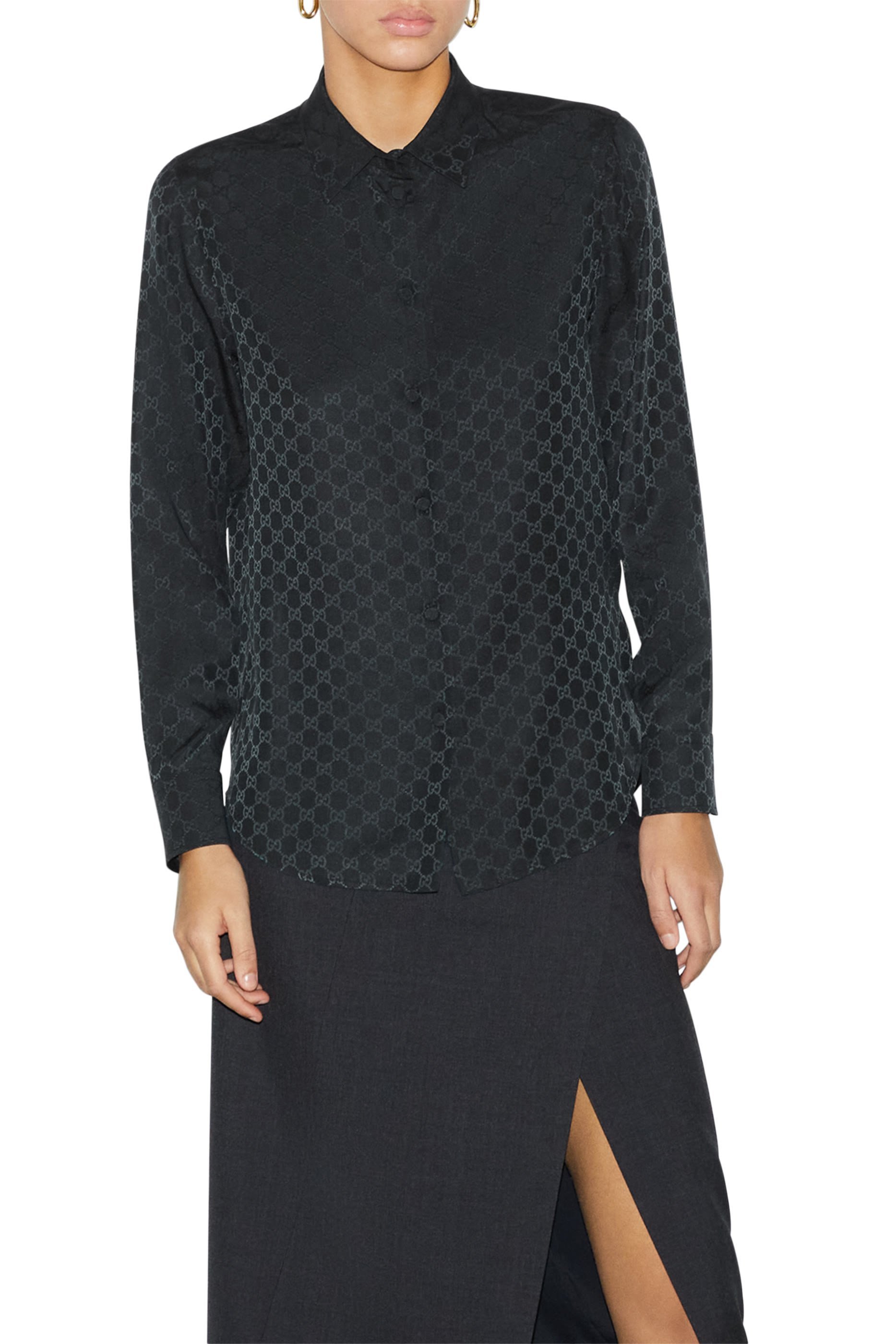 قميص بشعار الماركة حرير كريب