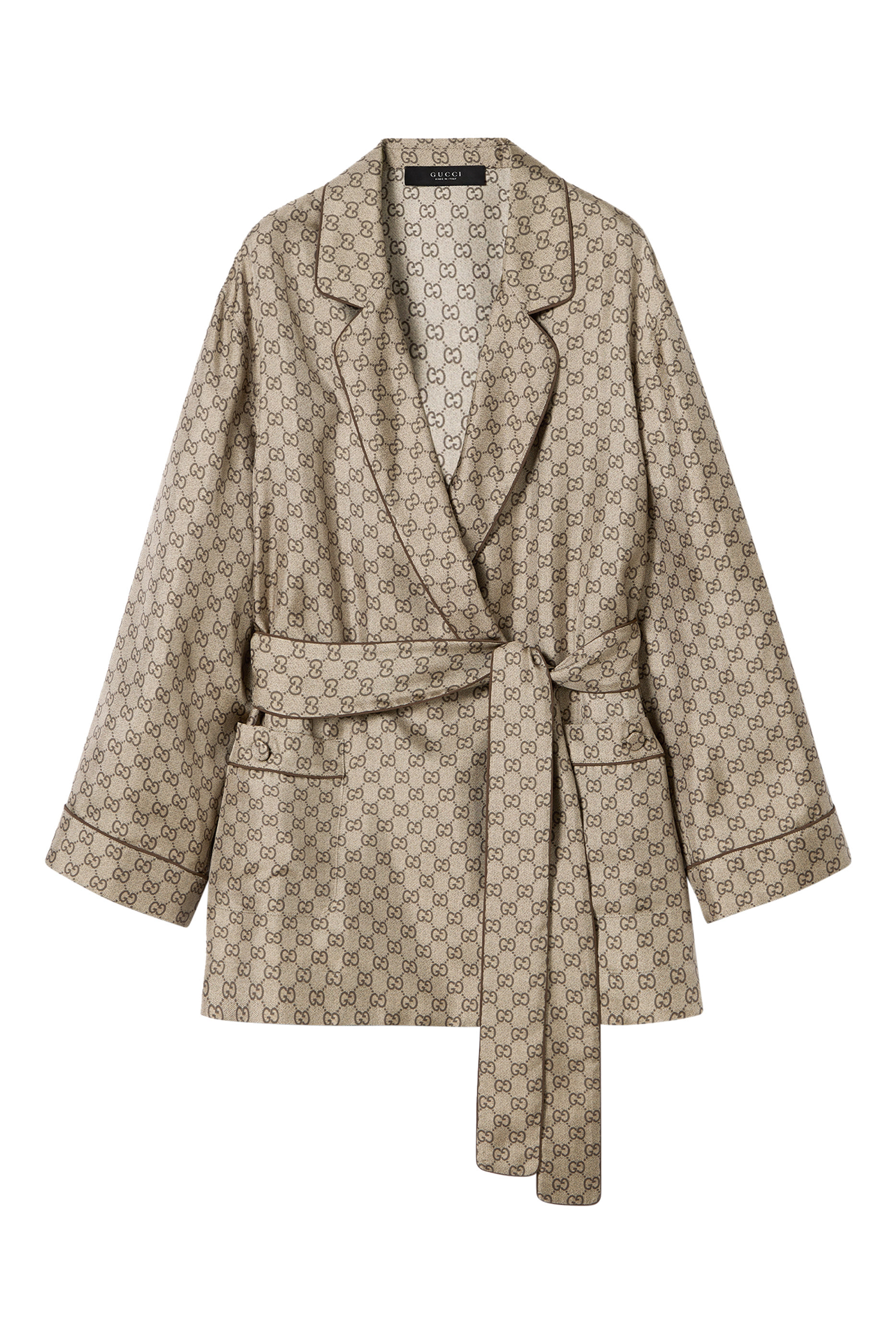 قميص حرير تويل مزين كليا بنقشة حرفي شعار الماركة