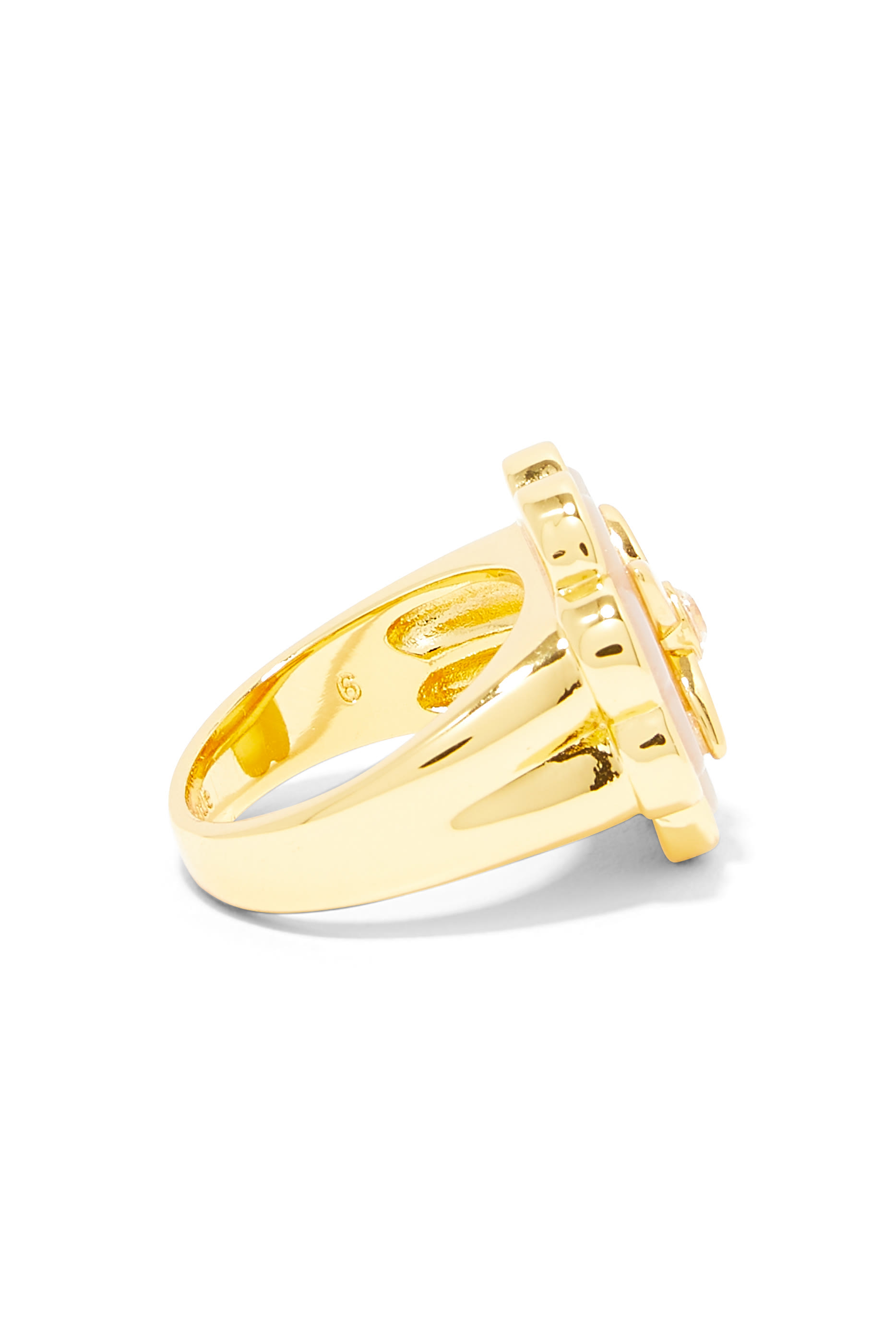 خاتم هيريتدج بلوم مرصع بأحجار زركونيا مكعبة وعرق اللؤلؤ معدن مطلي