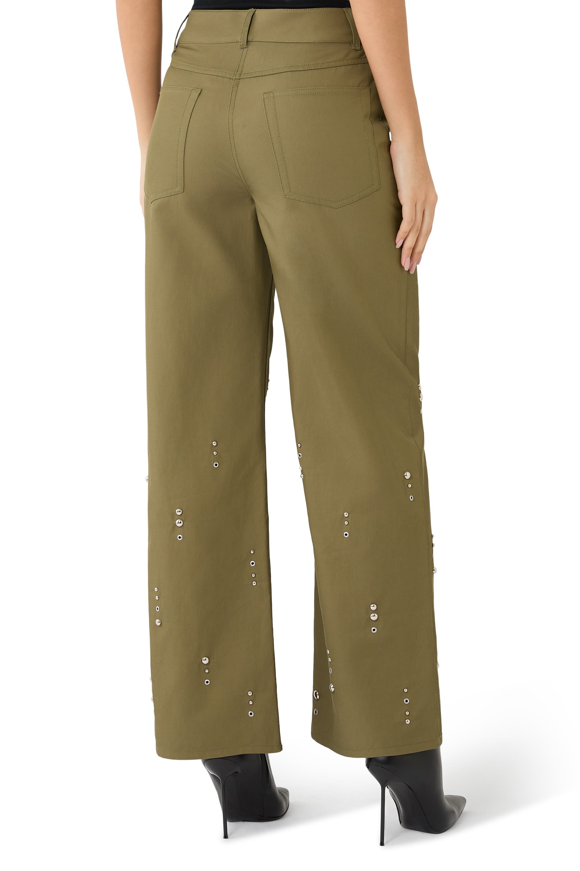 بنطال بقصة ساق واسعة مرصع بأحجار