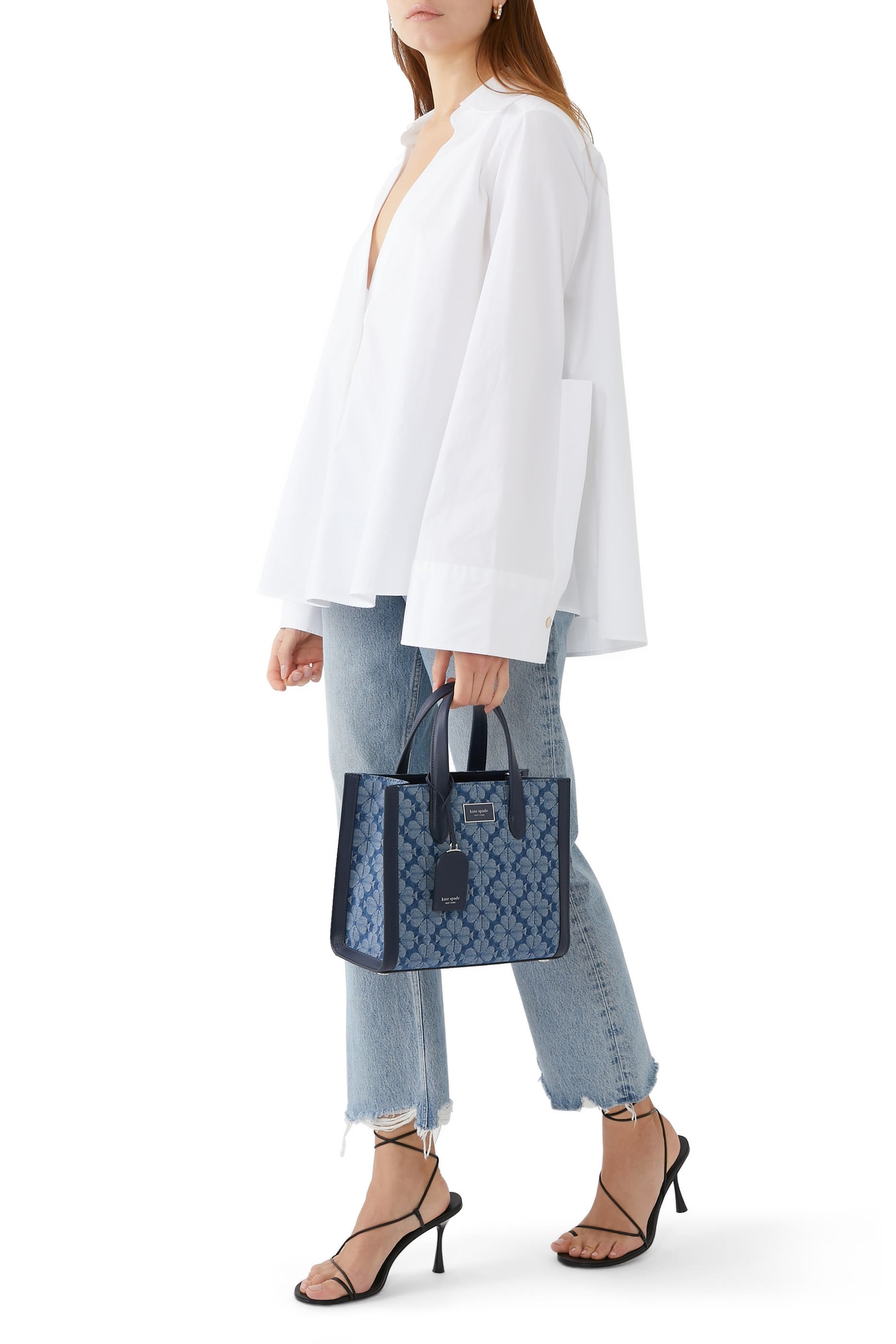 حقيبة يد مانهاتن صغيرة دنيم بنقشة زهور بالشكل البستوني