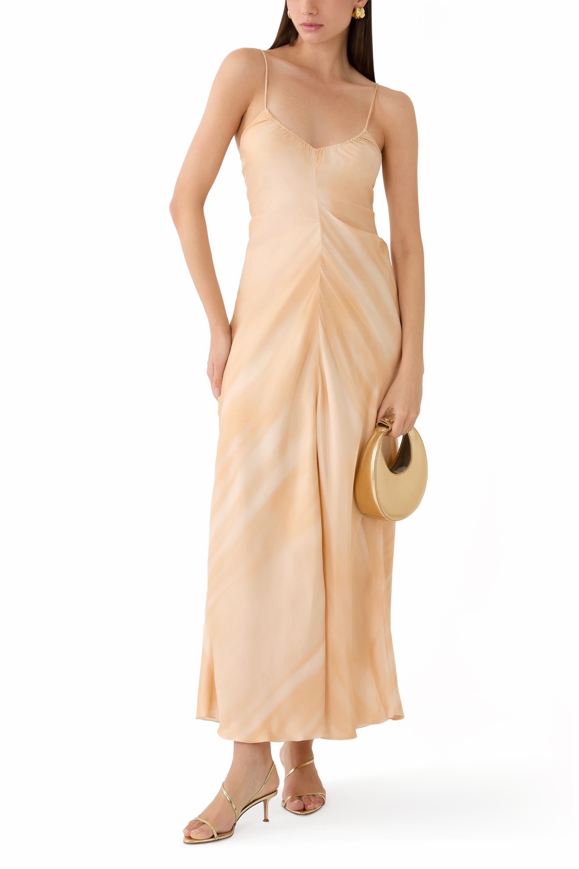 فستان قماش بونجي بنقشة باهتة حرير