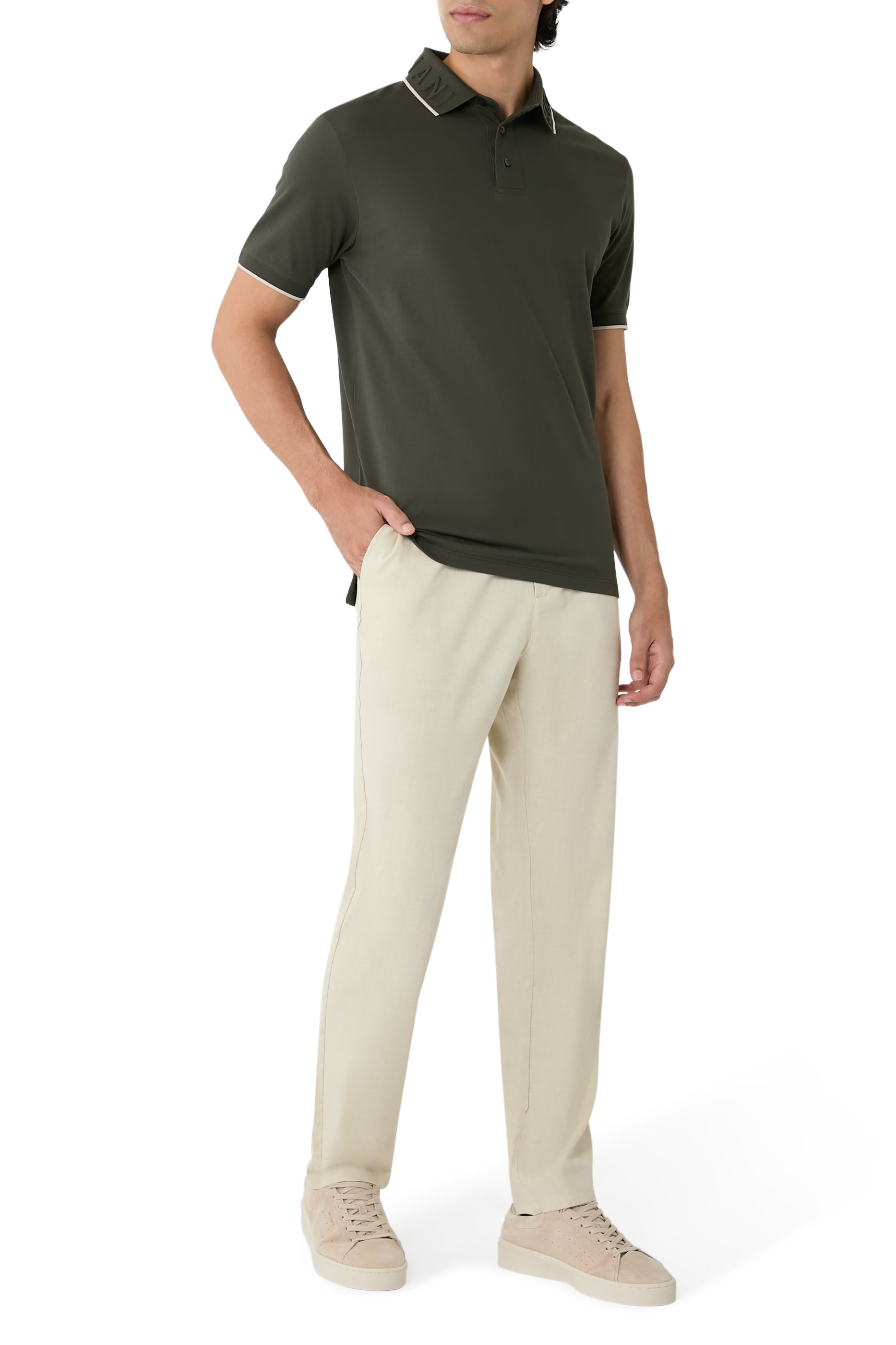 Embossed Logo Collar Piqué Polo Shirt