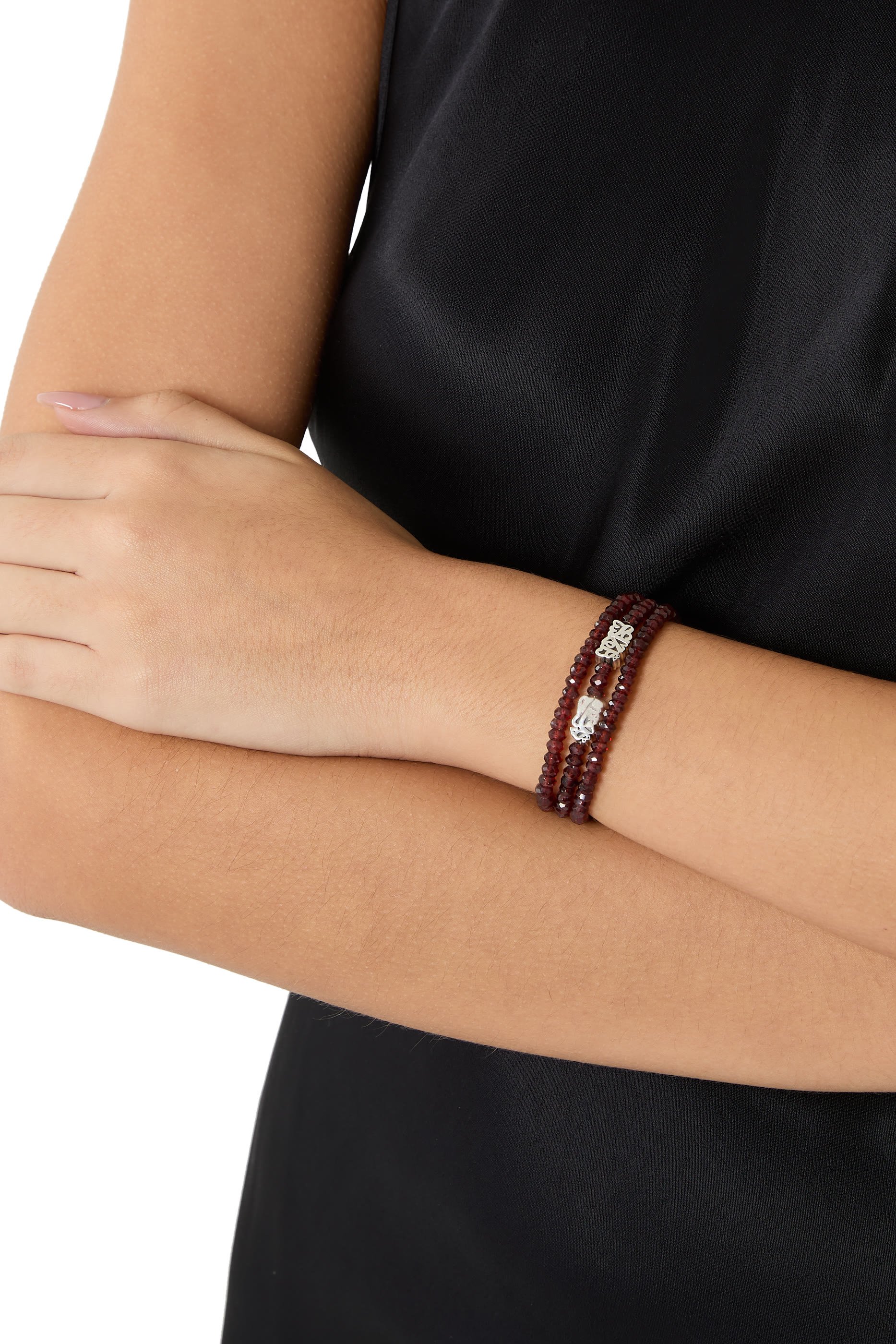 Happiness Wrap-Around Bracelet, 18K Yellow Gold with Sterling Silver & Garnet