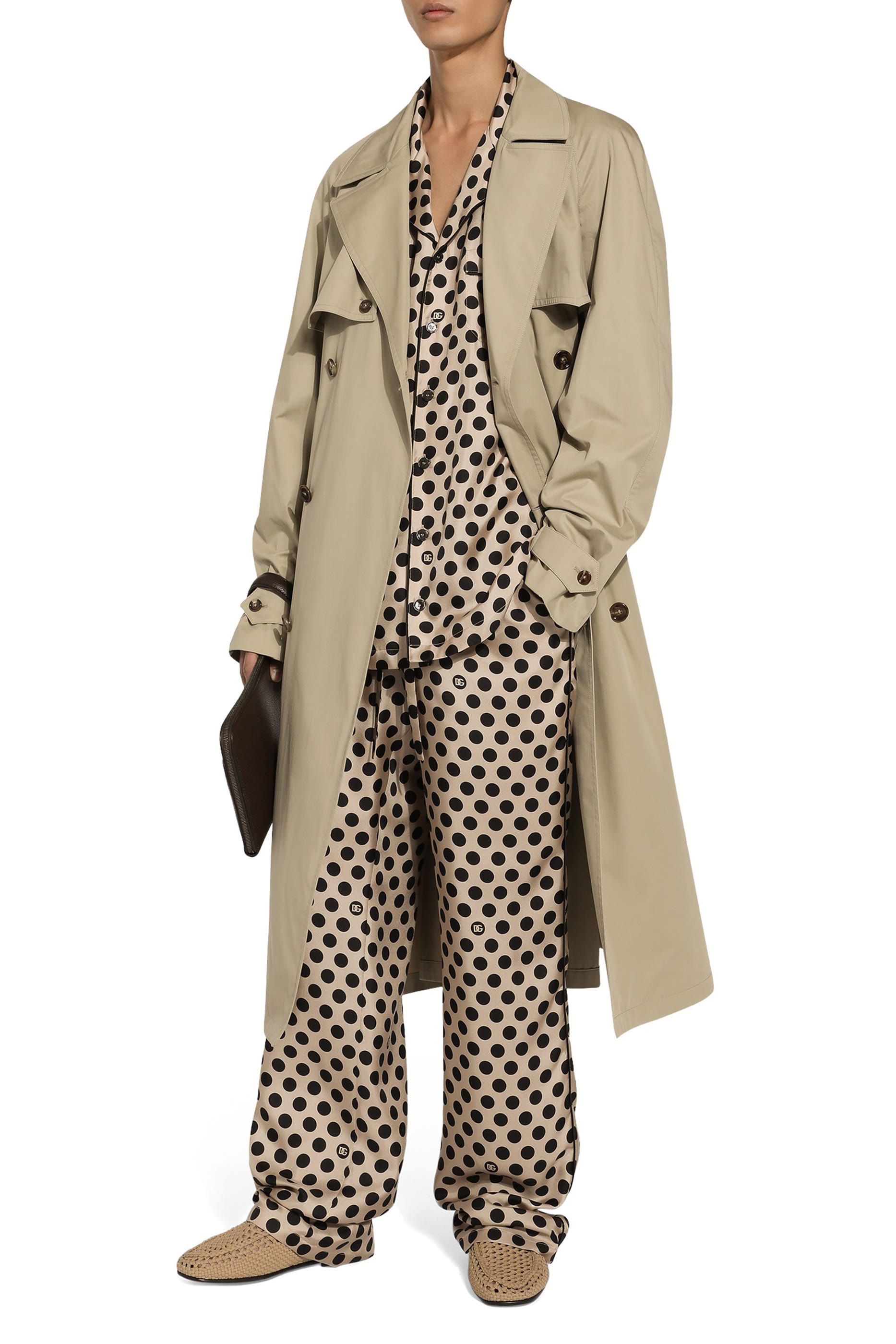 بنطال رياضي بنقشة نقاط وشعار الماركة حرير