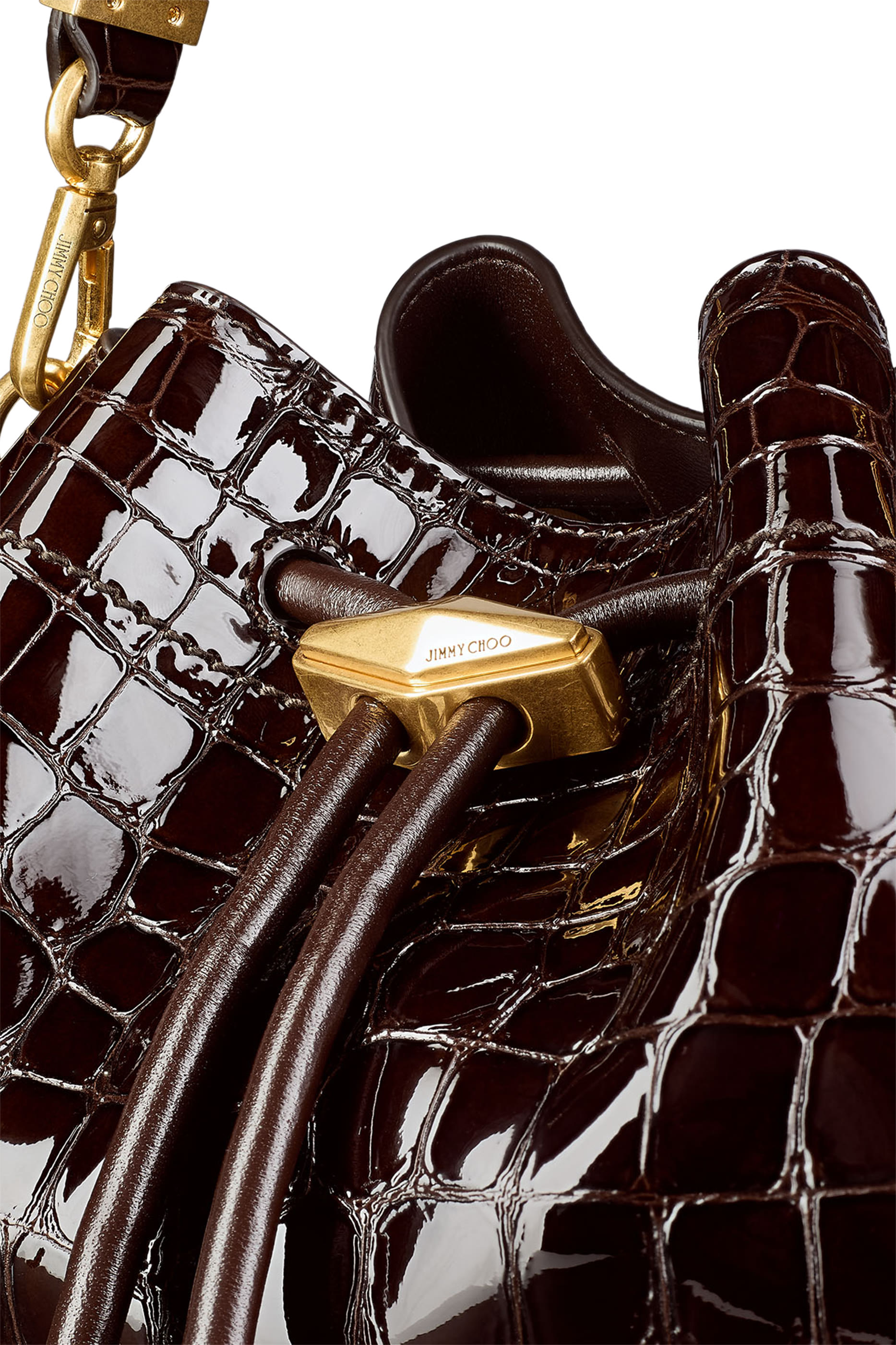 حقيبة متوسطة برباط تضييق جلد بنقشة جلد التمساح