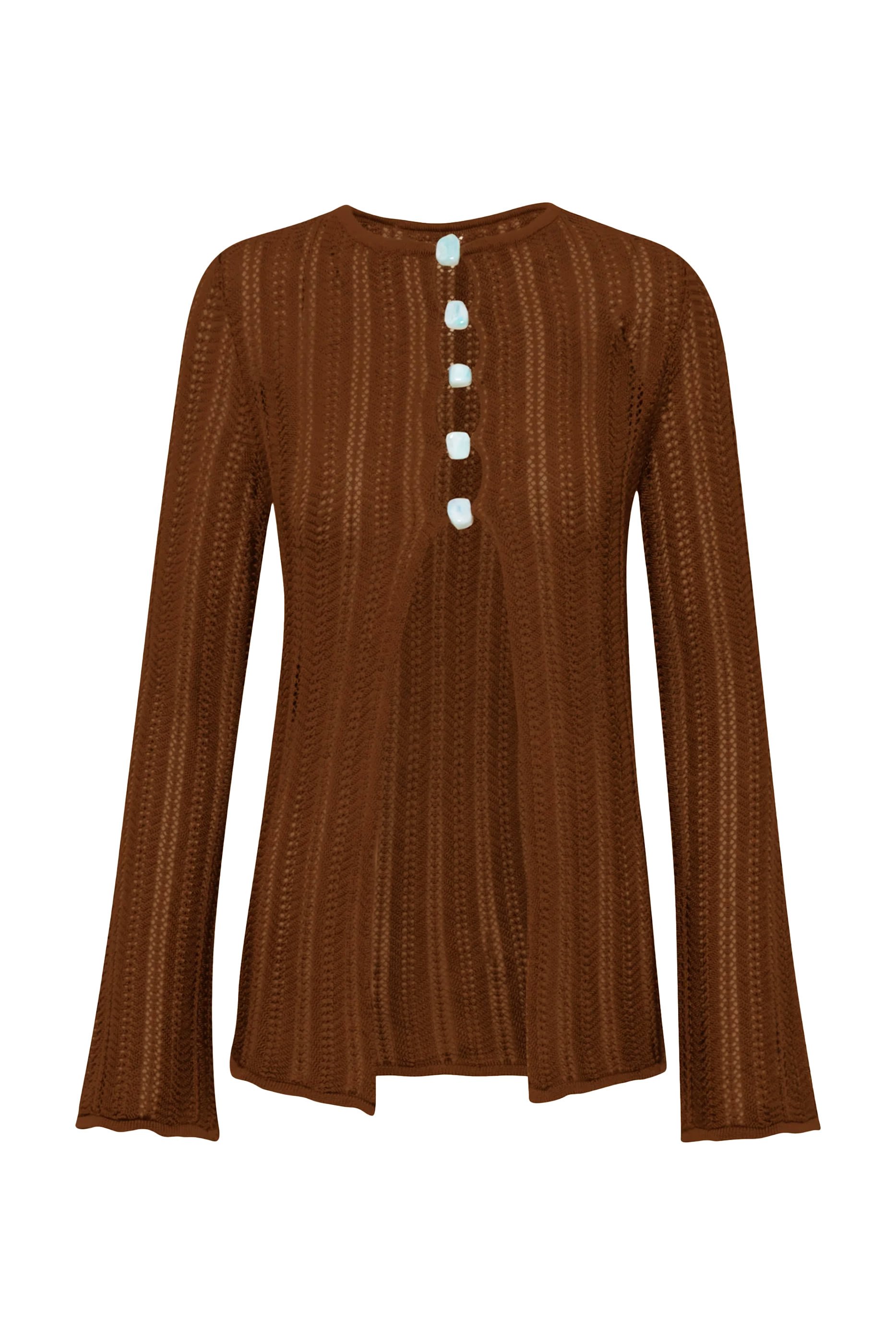 بلوزة كورسيكا منسوجة بأكمام طويلة 