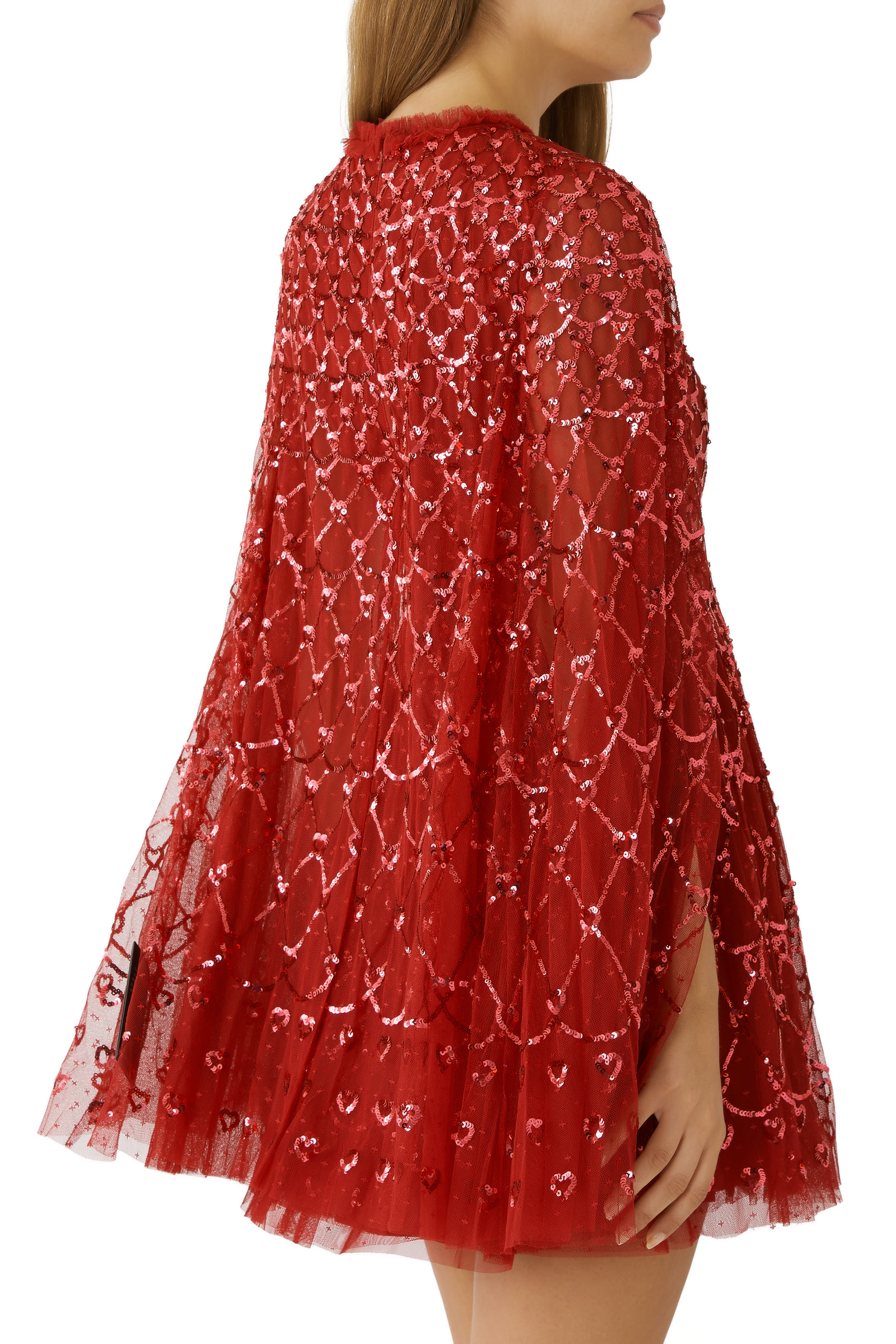 فستان قصير قماش شبكي بتصميم قلوب صغيرة