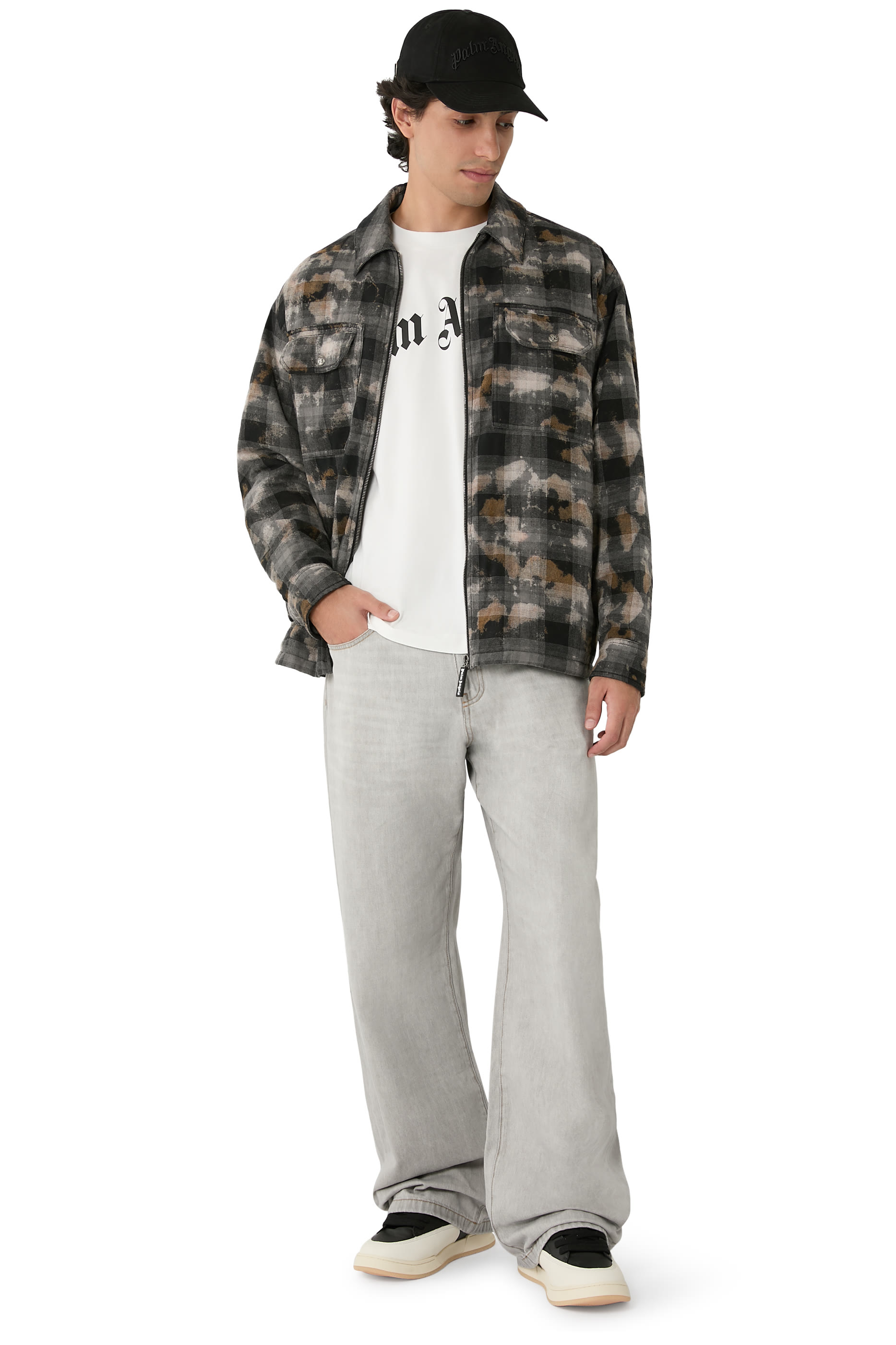 قميص بتصميم جاكيت بنقشة مربعات وشعار الماركة متموج